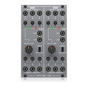 BEHRINGER 130 DUAL VCA モジュラーシンセサイザー ユーロラック ユーロラック用 アナログデュアルVCAモジュールユーロラック用 アナログデュアルVCAモジュール■「System 100 - Eurorack Modular Synthesizer」 は、80年代の伝説のサウンドを現代に蘇らせるファットなオシレーターとクリーミーなフィルターが特徴のユーロラック対応のモジュラーシンセサイザーです。■130 DUAL VCAの各VCAには、それぞれゲインコントロールを持つ3つのSig In信号入力ジャックが搭載されています。 これらの入力は、3.5 mmジャック経由でオーディオ信号を入力する事が可能です。 130のVCAには、ゲインコントロール、LowとHighの各VCA OUT端子およびシグナルとクリップインジケーターを搭載している為、シグナルのレベルも確認可能です。 Low OUTはギターアンプまたはミキサーに接続可能で、High OUTはミキサーやパワードスピーカーのラインレベル入力に接続可能です。 ゲインノブの横にあるスイッチを使用して、出力をさらにリニアまたはエクスポネンシャル（指数関数的）に変更できます。■130 DUAL VCAは、3.5mm Mod Inジャック経由で他のモジュールからの信号を受け、Sig In信号の波形を整形する事も可能です。 これらの入力には、Mod Inジャックを通過する信号の量をコントロールするMod Inノブも搭載されています。■130 DUAL VCAのインストールは標準Eurorackケースにマウント出来るよう設計されている為、とても簡単です。 モジュールの電源ケーブルをコネクターに接続し付属のネジでモジュールを組み込みます。 これだけで他のシンセモジュールと組み合わせた独自のセットアップを実現する事が可能です。 ■電源：ユーロラック■電流：30mA（+12 V）、20mA（-12 V）■寸法（高さx幅x奥行き）44 x 81 x 129 mm■質量：0.18 kg