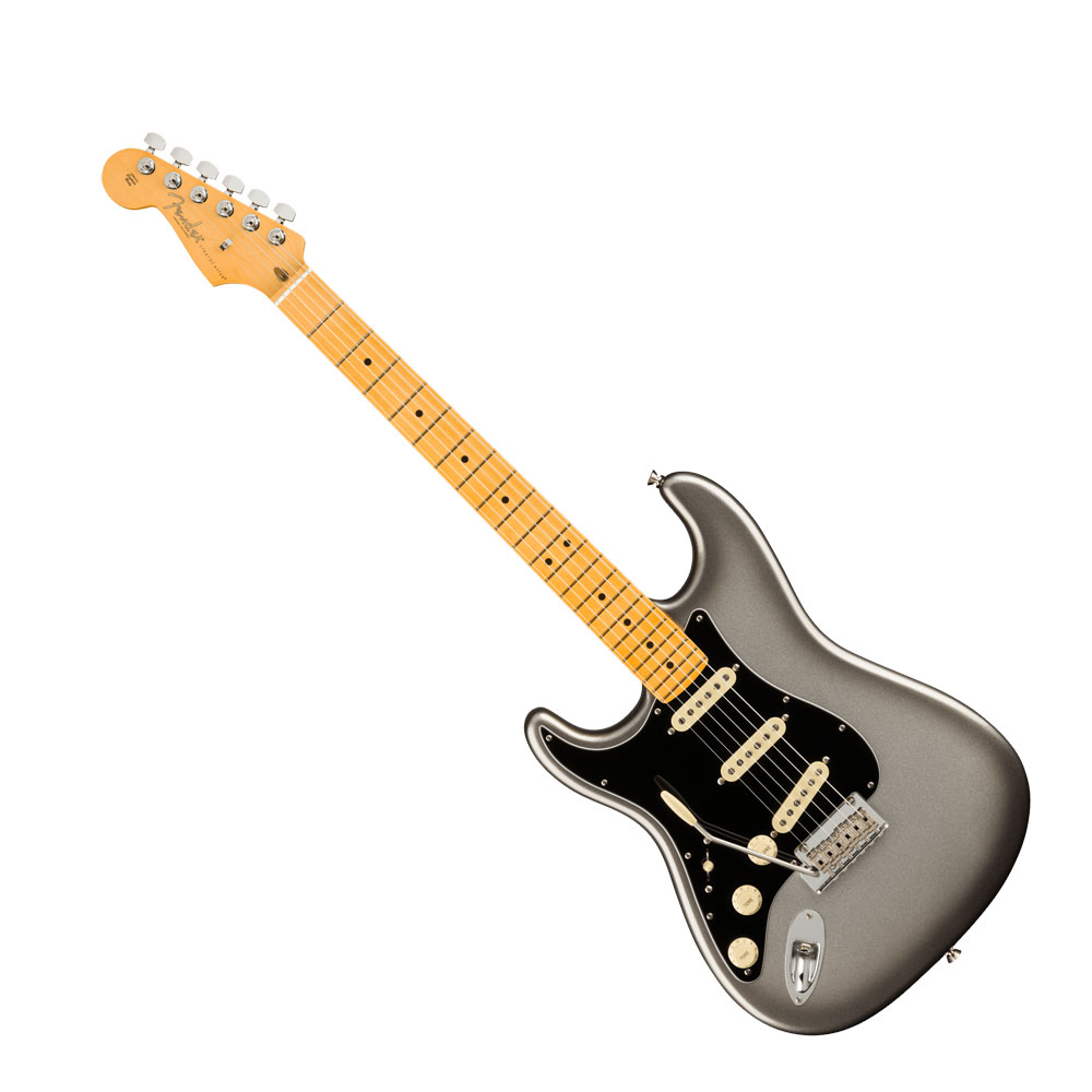 Fender American Professional II Stratocaster LH MN MERC エレキギターAmerican Professional II Stratocaster Left-Handは、60年以上に渡る革新、インスピレーション、進化を経て、現代のプレイヤーの要求に応えます。高い人気を誇るDeep Cシェイプネックは、丁寧にエッジがロールオフされ、至高の演奏体験を約束する"Super-Natural"サテン仕上げが施されています。また新たに設計されたネックヒールを採用し、快適なフィーリングとハイポジションへの容易なアクセスを実現しました。新しいV-Mod II Stratocaster Single-Coilピックアップは、ベルのような輝きとウォームさを両立し、これまで以上に繊細で魅力的なサウンドを実現しています。コールドロールド（冷間圧延成型式）スチールブロックを採用した2点支持トレモロは、サスティン、明瞭度、ハイエンドの煌びやかさを向上させています。American Professional II Stratocaster Left-Handの手に馴染む感覚とサウンドの多様性は、手に取り、耳にした瞬間、すぐにお分かりいただけることでしょう。プロの楽器の新たなスタンダードとなるような幅広い改良が、American Professional IIシリーズには詰め込まれています。【スペック】モデルネーム：American Professional II Stratocaster Left-Hand, Maple Fingerboard, Mercuryモデル番号：113932755原産国：USカラー：Mercuryボディ：Alderボディフィニッシュ：Gloss Urethaneボディシェイプ：Stratocasterネック：Mapleネックフィニッシュ：“Super-Natural” Satin Urethane Finish on Back of Neck with Gloss Urethane Headstock Faceネックシェイプ：Deep "C"スケール：25.5" (648 mm)フィンガーボード：Mapleフィンガーボードラジアス：9.5" (241 mm)フレット数：22Frets Size：Narrow Tallナット：Boneナット幅：1.685" (42.8 mm)ポジションインレイ：Black Dotブリッジピックアップ：V-Mod II Single-Coil Stratミドルピックアップ：V-Mod II Single-Coil Stratネックピックアップ：V-Mod II Single-Coil Stratコントロール：Master Volume, Tone 1. (Neck/Middle Pickups), Tone 2. (Bridge Pickup)ピックアップスイッチ：5-Position Blade: Position 1. Bridge Pickup, Position 2. Bridge and Middle Pickup, Position 3. Middle Pickup, Position 4. Middle and Neck Pickup, Position 5. Neck Pickupピックアップコンフィギュレーション：SSSブリッジ：2-Point Synchronized Tremolo with Bent Steel Saddles, Pop-In Tremolo Arm and Cold-Rolled Steel Blockハードウェアフィニッシュ：Nickel/Chromeチューニングマシーン：Fender Standard Cast/Sealed Staggeredピックガード：3-Ply Blackコントロールノブ：Aged White Plasticストリング：Fender USA 250L Nickel Plated Steel (.009-.042 Gauges), PN 0730250403