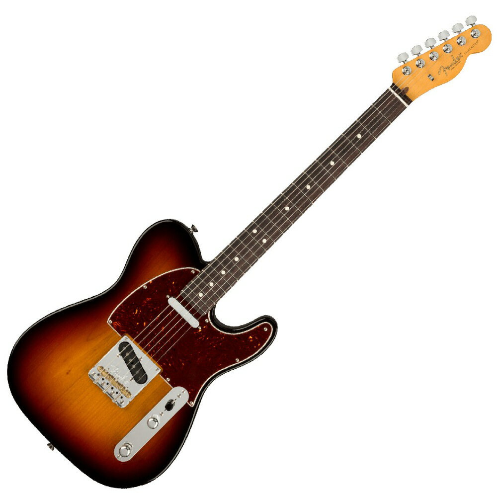 Fender American Professional II Telecaster RW 3TSB エレキギターAmerican Professional II Telecasterは、70年以上に渡る革新、インスピレーション、進化を経て、現代のプレイヤーの要求に応えます。高い人気を誇るDeep Cシェイプネックは、丁寧にエッジがロールオフされ、至高の演奏体験を約束する"Super-Natural"サテン仕上げが施されています。また新たに設計されたネックヒールを採用し、快適なフィーリングとハイポジションへの容易なアクセスを実現しました。新しいV-Mod II Telecasterピックアップは、これまで以上に繊細で、Telecasterならではの独特なトゥワングを内包した魅力的なサウンドを実現しています。イントネーションが改善された"Bullet"サドルを備えた新しいトップロード／ストリングスルーブリッジは、各弦のイントネーションとテンション感を個別に調整することが可能で、今までのTelecasterブリッジの中で最も快適でフレキシブルなブリッジです。American Professional II Telecasterの手に馴染む感覚とサウンドの多様性は、手に取り、耳にした瞬間、すぐにお分かりいただけることでしょう。プロの楽器の新たなスタンダードとなるような幅広い改良が、American Professional IIシリーズには詰め込まれています。【スペック】モデルネーム：American Professional II Telecaster, Rosewood Fingerboard, 3-Color Sunburstモデル番号：113940700原産国：USカラー：3-Color Sunburstボディ：Alderボディフィニッシュ：Gloss Urethaneボディシェイプ：Telecasterネック：Mapleネックフィニッシュ：“Super-Natural” Satin Urethane Finish on Back of Neck with Gloss Urethane Headstock Faceネックシェイプ：Deep "C"スケール：25.5" (648 mm)フィンガーボード：Rosewoodフィンガーボードラジアス：9.5" (241 mm)フレット数：22Frets Size：Narrow Tallナット：Boneナット幅：1.685" (42.8 mm)ポジションインレイ：White Dotブリッジピックアップ：V-Mod II Single-Coil Teleネックピックアップ：V-Mod II Single-Coil Teleコントロール：Master Volume, Master Toneピックアップスイッチ：3-Position Blade: Position 1. Bridge Pickup, Position 2. Bridge and Neck Pickups, Position 3. Neck Pickupピックアップコンフィギュレーション：SSブリッジ：3-Saddle Top-Load/String-Through Tele with Compensated Brass “Bullet” Saddlesハードウェアフィニッシュ：Nickel/Chromeチューニングマシーン：Fender Standard Cast/Sealed Staggeredピックガード：4-Ply Tortoiseshell(ベッコウ柄)コントロールノブ：Knurled Domeストリング：Fender USA Bullets 3250L Nickel Plated Steel (.009-.042 Gauges), PN 0733250403