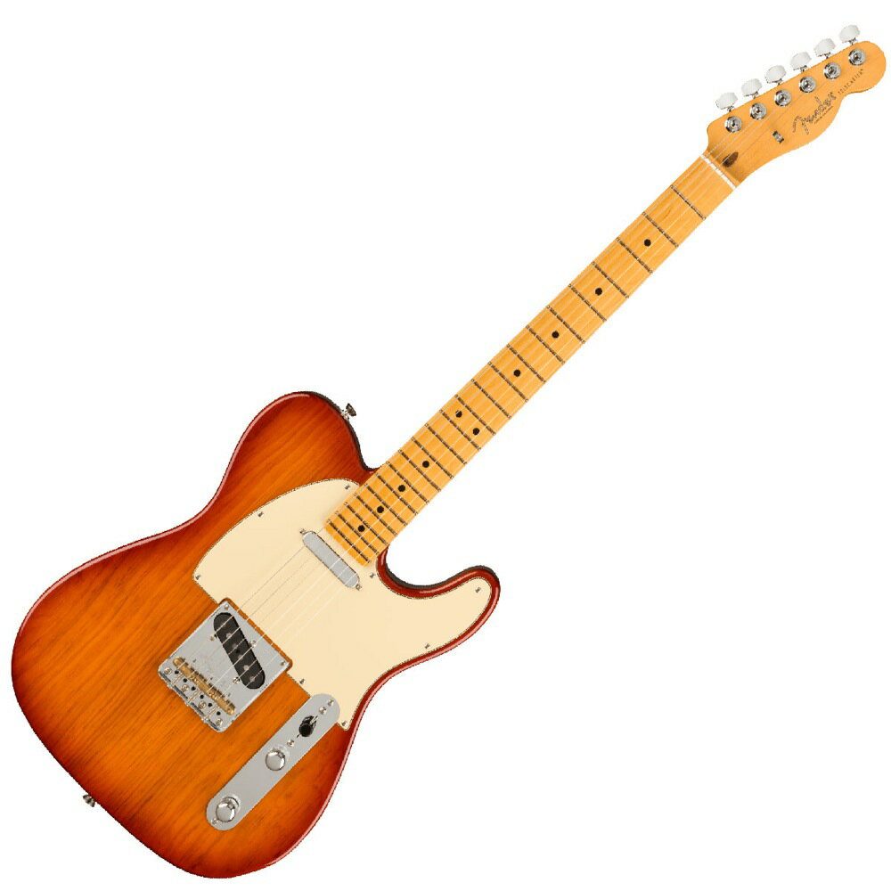 Fender American Professional II Telecaster MN SSB エレキギターAmerican Professional II Telecasterは、70年以上に渡る革新、インスピレーション、進化を経て、現代のプレイヤーの要求に応えます。高い人気を誇るDeep Cシェイプネックは、丁寧にエッジがロールオフされ、至高の演奏体験を約束する"Super-Natural"サテン仕上げが施されています。また新たに設計されたネックヒールを採用し、快適なフィーリングとハイポジションへの容易なアクセスを実現しました。新しいV-Mod II Telecasterピックアップは、これまで以上に繊細で、Telecasterならではの独特なトゥワングを内包した魅力的なサウンドを実現しています。イントネーションが改善された"Bullet"サドルを備えた新しいトップロード／ストリングスルーブリッジは、各弦のイントネーションとテンション感を個別に調整することが可能で、今までのTelecasterブリッジの中で最も快適でフレキシブルなブリッジです。American Professional II Telecasterの手に馴染む感覚とサウンドの多様性は、手に取り、耳にした瞬間、すぐにお分かりいただけることでしょう。プロの楽器の新たなスタンダードとなるような幅広い改良が、American Professional IIシリーズには詰め込まれています。【スペック】モデルネーム：American Professional II Telecaster, Maple Fingerboard, Sienna Sunburstモデル番号：113942747原産国：USカラー：Sienna Sunburstボディ：Roasted Pineボディフィニッシュ：Gloss Urethaneボディシェイプ：Telecasterネック：Mapleネックフィニッシュ：“Super-Natural” Satin Urethane Finish on Back of Neck with Gloss Urethane Headstock Faceネックシェイプ：Deep "C"スケール：25.5" (648 mm)フィンガーボード：Mapleフィンガーボードラジアス：9.5" (241 mm)フレット数：22Frets Size：Narrow Tallナット：Boneナット幅：1.685" (42.8 mm)ポジションインレイ：Black Dotブリッジピックアップ：V-Mod II Single-Coil Teleネックピックアップ：V-Mod II Single-Coil Teleコントロール：Master Volume, Master Toneピックアップスイッチ：3-Position Blade: Position 1. Bridge Pickup, Position 2. Bridge and Neck Pickups, Position 3. Neck Pickupピックアップコンフィギュレーション：SSブリッジ：3-Saddle Top-Load/String-Through Tele with Compensated Brass “Bullet” Saddlesハードウェアフィニッシュ：Nickel/Chromeチューニングマシーン：Fender Standard Cast/Sealed Staggeredピックガード：3-Ply Aged Whiteコントロールノブ：Knurled Domeストリング：Fender USA Bullets 3250L Nickel Plated Steel (.009-.042 Gauges), PN 0733250403