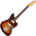 Fender American Professional II Jazzmaster RW 3TSB エレキギターAmerican Professional II Jazzmasterは、60年以上に渡る革新、インスピレーション、進化を経て、現代のプレイヤーの要求に応えます。高い人気を誇るDeep Cシェイプネックは、丁寧にエッジがロールオフされ、至高の演奏体験を約束する"Super-Natural"サテン仕上げが施されています。また新たに設計されたネックヒールを採用し、快適なフィーリングとハイポジションへの容易なアクセスを実現しました。新しいV-Mod II Jazzmaster Single-Coilピックアップは、これまで以上に繊細なトーンを奏で、Jazzmaster特有の煌びやかなサウンドが得られます。ブリッジピックアップにはタップ機能を装備し、パワフルなサウンドと、出力の低いヴィンテージサウンドが切り替えられます。新開発のポップインアーム式Panorama Tremoloシステムは、滑らかなヴィブラートから過激なアーム奏法まで対応します。American Professional II Jazzmasterの手に馴染む感覚とサウンドの多様性は、手に取り、耳にした瞬間、すぐにお分かりいただけることでしょう。プロの楽器の新たなスタンダードとなるような幅広い改良が、American Professional IIシリーズには詰め込まれています。【スペック】モデルネーム：American Professional II Jazzmaster, Rosewood Fingerboard, 3-Color Sunburstモデル番号：113970700原産国：USカラー：3-Color Sunburstボディ：Alderボディフィニッシュ：Gloss Urethaneボディシェイプ：Jazzmasterネック：Mapleネックフィニッシュ：“Super-Natural” Satin Urethane Finish on Back of Neck with Gloss Urethane Headstock Faceネックシェイプ：Deep "C"スケール：25.5" (648 mm)フィンガーボード：Rosewoodフィンガーボードラジアス：9.5" (241 mm)フレット数：22Frets Size：Narrow Tallナット：Boneナット幅：1.685" (42.8 mm)ポジションインレイ：White Dotブリッジピックアップ：V-Mod II Single-Coil Jazzmasterネックピックアップ：V-Mod II Single-Coil Jazzmasterコントロール：Lead Circuit Controls (Slide Switch Down): Master Volume, Master Tone; Rhythm Circuit Controls (Slide Switch Up): Thumbwheel Volume and Tone Controls for Series Rhythm Modeピックアップスイッチ：3-Position Toggle: Position 1. Bridge Pickup, Position 2. Bridge and Neck Pickups, Position 3. Neck Pickupピックアップコンフィギュレーション：SSブリッジ：9.5” Radius Jazzmaster/Jaguar Bridge with Panorama Tremolo Systemハードウェアフィニッシュ：Nickel/Chromeチューニングマシーン：Fender Standard Cast/Sealed Staggeredピックガード：4-Ply Tortoiseshell(ベッコウ柄)コントロールノブ：Aged White "Witch Hat"ストリング：Fender USA 250L Nickel Plated Steel (.009-.042 Gauges), PN 0730250403