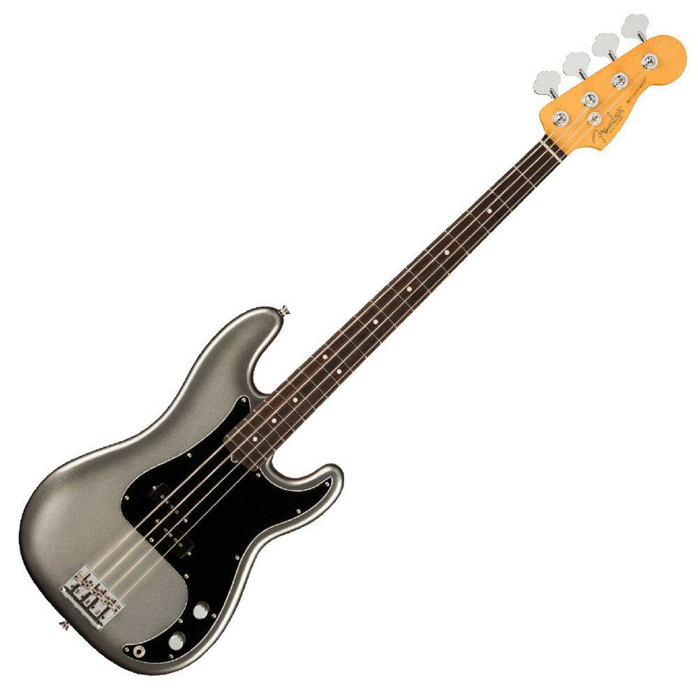 Fender American Professional II Precision Bass RW MERC エレキベースAmerican Professional II Precision Bassは、60年以上に渡る革新、インスピレーション、進化を経て、現代のプレイヤーの要求に応えます。定番の’63 P Bassシェイプネックは、丁寧にエッジがロールオフされ、至高の演奏体験を約束する"Super-Natural"サテン仕上げが施されています。また新たに設計されたネックヒールを採用し、快適なフィーリングとハイポジションへの容易なアクセスを実現しました。新しいV-Mod II Precision Bass Split-Coilピックアップは、これまで以上に繊細なトーンを奏で、Precision Bassならではの圧巻のローエンドを提供します。American Professional II Precision Bassの手に馴染む感覚とサウンドの多様性は、手に取り、耳にした瞬間、すぐにお分かりいただけることでしょう。プロの楽器の新たなスタンダードとなるような幅広い改良が、American Professional IIシリーズには詰め込まれています。【スペック】モデルネーム：American Professional II Precision Bass, Rosewood Fingerboard, Mercuryモデル番号：193930755原産国：USカラー：Mercuryボディ：Alderボディフィニッシュ：Gloss Urethaneボディシェイプ：Precision Bassネック：Mapleネックフィニッシュ：“Super-Natural” Satin Urethane Finish on Back of Neck with Gloss Urethane Headstock Faceネックシェイプ："1963 C"スケール：34" (864 mm)フィンガーボード：Rosewoodフィンガーボードラジアス：9.5" (241 mm)フレット数：20Frets Size：Narrow Tallナット：Boneナット幅：1.625" (41.3 mm)ポジションインレイ：White Dotミドルピックアップ：V-Mod II Split Single-Coil Precision Bassコントロール：Master Volume, Master Toneピックアップスイッチ：Noneピックアップコンフィギュレーション：Sブリッジ：4-Saddle HiMass Vintage (String-Through-Body or Top-Load)ハードウェアフィニッシュ：Nickel/Chromeチューニングマシーン：Fender Lightweight Vintage-Style Keys with Tapered Shaftsピックガード：3-Ply Blackコントロールノブ：Knurled Flat-Topストリング：Fender USA 7250M Nickel Plated Steel (.045-.105 Gauges), PN 0737250406