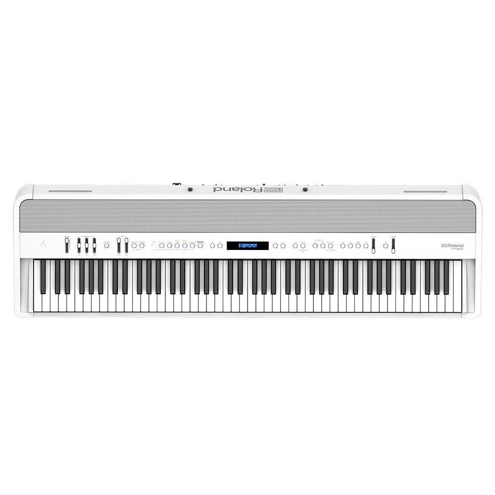 ROLAND FP-90X-WH Digital Piano ホワイト デジタルピアノいつでもどこでも自由に演奏を楽しめるポータブル・タイプのFPシリーズより、FP-90Xがグレードアップして登場。スマートなデザインはそのままに、豊かな響きのピアノ・サウンドをはじめ、最新技術を盛り込みました。ホームユースでお使いいただきやすい、ピアノを弾きたくなる機能も強化。ピアノ初心者から上級者まで、ご自宅で気軽に楽しみたい方から、どこでもアクティブに持ち出して演奏したい方まで、マルチに活躍する本格派ポータブル・ピアノです。【特徴】・豊かな響きと粒立ちのよいピアノサウンドにグレードアップ。ピアノを弾きたい気持ちに応える機能も充実。・ピュアアコースティックピアノテクノロジーによる音源、アンビエンスを新搭載。よりひろがりのあるピアノサウンドを実現。【空間の響きを味わう高品質なピアノサウンド】持ち運び可能なスタイリッシュなボディに表現力豊かなピアノ音と鍵盤を搭載したFPシリーズが一新。コンパクトな本体はそのままに、スピーカーからのサウンドを調整することで、より粒立ちの良い、広がりのあるピアノ・サウンドを実現しました。ローランドFP-90Xはピュアアコースティック・ピアノ音源/アンビエンスを採用。美しく表現力の高いピアノ・サウンドと、演奏する空間の音響特性をモデリングで再現した極上の響きをお楽しみいただけます。本体背面に開口を追加したことで、より一層広がりのあるサウンドを可能にしています。【ピアノを弾きたい気持ちに応える新機能】ピアノとスマートフォンやタブレットを無線接続できるBluetooth オーディオ/MIDI機能をFP-Xシリーズ全モデルに搭載。オリジナル無料アプリ「Piano Every Day」にも対応し、日々の練習を記録したり、内蔵曲を譜面表示したり、楽しさも広がります。さらにFP-90X/60Xには、外部から入力されるオーディオの曲のテンポに合わせてクリック音を鳴らすことができる新機能「オート・テンポ」を搭載。Bluetooth オーディオ機能を活用すれば、お好みの曲や動画の音声を再生して、クリック音を聞きながら一緒に演奏することも可能です。また、内蔵曲（デモ曲）には、すぐに弾いて楽しめるピアノ・アレンジの2曲を新規収録。独学でも演奏にチャレンジしやすい曲で、弾きたい気持ちに応えます。また動画投稿で人気のピアニストまらしぃ氏のオリジナル演奏も新たに追加しています。【FP-90Xの主な新機能】・ピュアアコースティック・ピアノ音源。・ピュアアコースティック・アンビエンス。・本体背面開口追加。広がりのある音に。【FP-90X 主な仕様】■音源：・ピアノ音：ピュアアコースティック・ピアノ音源・最大同時発音数：　ピアノ：無制限（ピアノカテゴリの1から8番目の音色でのソロ演奏時）　その他音色：256●音色：　Piano：20音色　E.Piano：18音色　Organ：18音色　Strings/Pad：27音色　Synth/Other：279音色（ドラム・セット8、効果音セット1含む）・アンビエンス：　ピュアアコースティック・アンビエンス　アンビエンスタイプ：スタジオ、ラウンジ、コンサートホール、木壁のホール、石壁のホール、大聖堂、深さ：11 段階・マイステージ：12種類■鍵盤：PHA-50鍵盤：ハイブリッド構造（木材×樹脂センターフレーム）、エスケープメント付、象牙調・黒檀調（88 鍵）■スピーカー・システム：・スピーカー：　8×12cm ×2（スピーカー・ボックス付き）　ドーム・ツイーター：2.5cm ×2・定格出力：25W×2、5W×2■ヘッドホン：ヘッドホン・アコースティック・プロジェクション■Bluetooth：・オーディオ：Bluetooth 標準規格 Ver 3.0（SCMS-T 方式によるコンテンツ保護に対応）・MIDI：Bluetooth 標準規格 Ver 4.0■対応アプリケーション（ローランド製）：Piano Every Day、ピアノデザイナー■データ再生：・再生可能データ：　SMF（フォーマット 0、1）　オーディオ・ファイル（WAV 形式：44.1kHz、16ビット・リニア、MP3形式：44.1kHz、64kbps〜320kbps、要USBメモリー）■レコーダー：・録音可能データ：SMF（フォーマット0、3パート、約70,000音記憶）、オーディオ・ファイル（WAV形式：44.1kHz、16ビット・リニア、要USBメモリー）■内蔵曲：34曲■調律・整音：・鍵盤タッチ：キータッチ：100段階、固定、ハンマー・レスポンス：10段階・マスター・チューニング：415.3〜466.2Hz（0.1Hz単位）・音律：10種類（平均律、純正調（長調/短調）、ピタゴラス音律、キルンベルガー I、キルンベルガー II、キルンベルガー III、中全音律、ベルクマイスター、アラビア音階）、主音指定可・エフェクト：アンビエンス、イコライザー（3 バンド・デジタル・イコライザー）、オルガンのみ：ロータリー、E.Piano のみ：モジュレーション・スピード・マイクエフェクト：コンプレッサー、ダブリング、エコー・ピアノデザイナー：大屋根開閉、キー・オフ・ノイズ、ハンマー・ノイズ、アリコート、全鍵ストリング・レゾナンス、キー・オフ・レゾナンス、キャビネット・レゾナンス、サウンドボード・タイプ、ダンパー・ノイズ、ソフト・ペダル、88 鍵チューニング、88 鍵ボリューム、88 鍵キャラクター■便利な機能：・メトロノーム（テンポ/拍子/強拍/パターン/音量/音色変更可能）・オート・テンポ・トランスポーズ（キーボード/曲：半音単位）・レジストレーション（45 個、ペダル・シフト可能）・レジストレーション・セット・デュアル、スプリット（スプリット・ポイント設定可能）・ツインピアノ・音色デモ、オート・オフ■その他：・ディスプレイ：グラフィック LCD 132 × 32 ドット・コントロール：　Volume スライダー　Equalizerスライダー（Low / Mid / High）　Partスライダー（Lower / Upper）　Song Vol.スライダー　Mic Vol.スライダー　Speakerスイッチ　Mic Gainつまみ・接続端子：　DC In 端子　Pedal（Damper/R、Sostenuto/C ※ 1、Soft/L ※ 1）端子：TRS 標準タイプ　Input Stereo 端子：ステレオ・ミニ・タイプ　Output（L/Mono、R）端子：標準タイプ　Mic Input 端子：標準タイプ　USB Computer 端子：USB B タイプ　USB Memory 端子：USB A タイプ　Phones 端子×2：ステレオ・ミニ・タイプ、ステレオ標準タイプ、MIDI（Out、In）端子　※ 1：機能割り当て可能・電源：ACアダプター・消費電力：40W（付属ACアダプター使用時）■外形寸法：・譜面立てをはずしたとき：1,340（幅）× 390（奥行）× 136（高さ）mm・別売り専用スタンド KSC-90 使用、譜面立て含む：1,340（幅）× 418（奥行）× 932（高さ）mm■質量：・23.6kg（譜面立て含む）・37.8kg（別売り専用スタンド KSC-90 およびペダル・ボード KPD-90 使用、譜面立て含む）■付属品：取扱説明書、「安全上のご注意」チラシ、AC アダプター、電源コード、譜面立て、ダンパー・ペダル（DP-10、連続検出対応）、保証書■別売品：専用スタンド：KSC-90、専用ペダル・ボード：KPD-90、キーボード・スタンド：KS-G8B、KS-10Z、KS-12、KS-20X、ペダル・ユニット：RPU-3、ダンパー・ペダル：DP シリーズ、ペダル・スイッチ：DP-2（※ 1）、エクスプレッション・ペダル：EV-5、キャリング・ケース：CB-88RL、ヘッドホン※ 1：Damper/R には使用できません。※仕様およびデザインは改良のため予告なく変更することがあります。