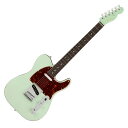 Fender American Ultra Luxe Telecaster RW SFG TRN エレキギターAmerican Ultraはパフォーマンスとトーンの両方を極めたいプレイヤーのために作られた、最もモダンで先進的なシリーズです。今回、ステンレススチール製のフレットに、ハッとするようなカスタムカラーでマッチングされたヘッドストックを備えたAmerican Ultra Luxe Telecaster はまさにその進化系とも言えます。本モデルは、長時間にわたり演奏しても、ハイポジションへ容易にアクセスが可能なテーパードネックヒールに、丁寧なエッジ処理が施された特製のAugmented “D”シェイプネックを採用しています。22のステンレススチールミディアムジャンボフレットを備えた10"-14"コンパウンドラジアスのフィンガーボードは、ストレス無くスピーディで正確なソロを可能にし、Ultra Noiseless Vintageピックアップの高度なワイヤリングは、幅広いサウンドを鳴らすことが可能です。ボディには美しく機能的なコンターが施され、どのポジションを弾いていても、この上なく快適な演奏性をもたらします。その他、ロッキングチューナー、クロームのハードウェア、ボーンナットを採用しています。どんなジャンルにも対応できるこの先進的なモデルは、あなたの演奏をさらなる高みへと押し上げます。本製品にはプレミアムハードシェルケースが付属します。【スペック】・モデルネーム：Ultra Luxe Telecaster, Rosewood Fingerboard, Transparent Surf Green・モデル番号：118080735・原産国：US・カラー：Transparent Surf Green・ボディ：Ash・ボディフィニッシュ：Gloss Urethane・ボディシェイプ：Telecaster・ネック：Maple・ネックフィニッシュ：Ultra Satin Urethane with Gloss Headstock Face・ネックシェイプ：Augmented “D”・スケール：25.5" (648 mm)・フィンガーボード：Rosewood・フィンガーボードラジアス：10" to 14" Compound Radius (254 mm to 355.6 mm)・フレット数：22・Frets Size：Medium Jumbo Stainless Steel・ナット：TUSQ・ナット幅：1.685" (42.8 mm)・ポジションインレイ：White Pearloid Dot・ブリッジピックアップ：Ultra Noiseless Vintage Tele・ネックピックアップ：Ultra Noiseless Vintage Tele・コントロール：Master Volume (S-1 Switch), Master Tone・ピックアップスイッチ：3-Position Blade: Position 1. Bridge Pickup, Position 2. Bridge and Neck Pickups, Position 3. Neck Pickup・ピックアップコンフィギュレーション：SS・ブリッジ：6-Saddle American Tele with Chromed Brass Saddles・ハードウェアフィニッシュ：Nickel/Chrome・チューニングマシーン：Deluxe Cast/Sealed Locking・ピックガード：4-Ply Tortoiseshell（べっ甲柄）・コントロールノブ：Knurled Flat-Top・ストリング：Fender USA 250L Nickel Plated Steel (.009-.042 Gauges), PN 0730250403