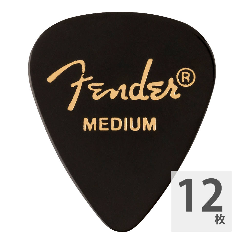 Fender 351 Shape Premium Picks Medium Black ギターピック 12枚入りセルロイドは、ピックに最適な素材です。セルロイドピックは、滑らかなで印象的な表面と、暖かく丸みのあるトーンで、伝統的なフィーリングを得られます。フェンダーピックとも呼ばれる、351形状はフェンダーと言えばこのピックというほどよく使われています。より広いボディと丸みを帯びた先端は、このピックをあらゆるスタイルのプレイヤーにとってお気に入りになっています。素材：セルロイドシェイプ：351ゲージ：Mediumカラー：Black