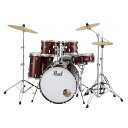 Pearl ROADSHOW RS525SCWN/C ＃91 Red Wine ドラムセットパール、”この1セットですぐに演奏ができる”、ビギナー向けのドラムフルセット。リーズナブルな価格ながら、肝となる部分随所に上級モデルの機能を投入することで操作性＆耐久性が向上。ドラムのパッケージングを、12"＆13"タムタムのコンビネーションではなく、以前より多くのアーティストが使用している10＆12"のタムタムをコンビとすることで、音程差を付けやすくチューニングが容易です。●Snare Drum = タムタムやバスドラム同様の6プライ（7mm)ポプラシェルを採用したスネアドラム。8テンション＆1.6mmスチールフープの組み合わせで、ウッドならではのふくよかなサウンドが得られ、ポップスや”歌モノ”のバッグでバランスよくはまります。●Drum Pedal = ダブルチェーンを採用し、フラッグシップモデルを継承した機能が満載。スプリングのテンションを変えることなく調整できるビーターアングル機能や、サイドポジションからフープクランプを固定する機能など、耐久性＆機能性いずれもドラムセットの付属品にしては十分すぎるハイスペックなドラムペダル。●Sticks ＆ Stick Bags = ドラムスティックは、折れた時を想定して2ペア付属。更にビギナーにとってはうれしいアイテム、スティックバッグもついてきます。【Spec】・シェル：6プライ(7mm)ポプラ・フープ：バスドラム＝スチールフープタムタム＆フロアタム：1.6mmスチールフープ・ドラムヘッド：バスドラム＝1プライ・パールクリアータムタム＆フロアタム＝1プライ・パールクリアー(トップ＆ボトム）スネアドラム＝1プライ・パールコーテッド(トップ）・耐久性の高い、ダブルレッグハードウェア＆ダブルチェーンドラムペダル・オリジナルスティックバッグ付属・オリジナルメイプルスティックx2per付属【パッケージ内容】22" x16"Bass Drum10"x8" Tom Tom12"x9" Tom Tom16"x16" Floor Tom14"x5.5" Snare DrumCymbal StandCymbal Boom StandHi-Hat StandSnare StandDrum PedalDrum ThroneTom Holders (x2)16" Crash Cymbal20" Ride Cymbal14Hi-Hat Cymbals (per)カラー ＃91 RED WINE