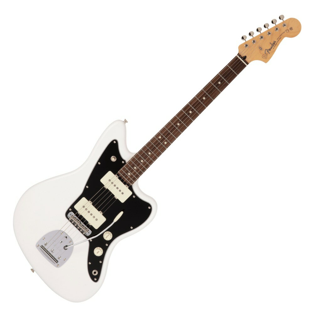 Fender Made in Japan Hybrid II Jazzmaster RW AWT エレキギターMade in Japan Hybrid IIは、ヴィンテージなルックスはそのままに、プレイヤーや音楽のジャンルを選ばないオールマイティーなモダンスペックを盛り込んだ、まさに「ハイブリッド」と呼ぶにふさわしいシリーズです。リズム/リード問わず、どのギタリストやベーシストにもフィットする演奏性と楽器のトーンを兼ね備えた製品を、世界的にファンの多いMade in Japanで実現しました。Hybrid II Jazzmasterは、定評あるアルダーボディに新設計のHybrid II Custom Voiced Single Coilピックアップを装備し、ヴィンテージスタイルのフローティングトレモロを搭載。ヴィンテージロッキングチューナー、サテンフィニッシュのネック、Modern "C"シェイプに9.5インチラジアスの指板とナロートールフレットがスムーズなプレイヤビリティを提供します。【スペック】・モデルネーム：Made in Japan Hybrid II Jazzmaster, Rosewood Fingerboard, Arctic White・モデル番号：5664100380・原産国：JP・カラー：Vintage Natural・ボディ：Alder・ボディフィニッシュ：Gloss Polyurethane・ボディシェイプ：Jazzmaster・ネック：Maple・ネックフィニッシュ：Satin Urethane Finish on Back, Gloss Urethane Finish on Front・ネックシェイプ：Modern "C"・スケール：25.5" (648 mm)・フィンガーボード：Rosewood・フィンガーボードラジアス：9.5" (241 mm)・フレット数：22・Frets Size：Narrow Tall・ナット：Bone・ナット幅：1.650" (42 mm)・ポジションインレイ：White Dot・ブリッジピックアップ：Hybrid II Custom Voiced Single Coil Jazzmaster・ネックピックアップ：Hybrid II Custom Voiced Single Coil Jazzmaster・コントロール：Master Volume, Master Tone・ピックアップスイッチ：3-Position Toggle: Position 1. Bridge Pickup, Position 2. Bridge and Neck Pickups, Position 3. Neck Pickup・ピックアップコンフィギュレーション：SS・ブリッジ：6-Saddle Vintage-Style Adjustable with “Floating” Tremolo Tailpiece・ハードウェアフィニッシュ：Nickel/Chrome・チューニングマシーン：Vintage-Style Locking・ピックガード：3-Ply Black・コントロールノブ：Aged White・ストリング：Nickel Plated Steel (.009-.042 Gauges)