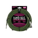 アーニーボール ERNIE BALL P06082 18' INSTRUMENT CABLE STRAIGHT/ANGLE BLACK/GREEN ギターケーブル