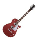 GRETSCH G5220 Electromatic Jet BT Single-Cut with V-Stoptail FRSTK RED エレキギターBroad'TronPUを搭載し、本物のJetギターの要素を備えた、全く新しいG5220 Electromatic Jet BT Single-Cut with V-Stoptailは、このPUによって、クラシックなJetらしい透明度を備えた、力強い音を実現します。チェンバード構造のマホガニーボディは、Electromatic Jet BTの“心臓”ともいえる重要な部分です。このメイプルトップのマホガニーボディは、リッチで存在感のある中音域を生み出し、より豊な低音域ときらびやかな高音域を強調します。メイプルトップ採用のチェンバード・マホガニーボディにマウントされた、全く新しいBlack Top Broad'Tron PUのペアは、ファットでアグレッシブなオーバードライブを生み出し、同時に最も原始的なクリーントーンにも適した、驚異的な音色のバランスを実現しています。多彩なコントロールを備えるElectromatic Jet BTには、完全な音色調整を可能にする重要な機能が搭載されています。2PU個別のボリュームコントロール、マスタートーン、トレブルブリード回路搭載のマスターボリュームを組み合わせることで、PUとトーンの設定を直感的かつ、より広範囲に調整できます。【スペック】・ボディ：Chambered Mahogany・ボディバック：Mahogany・ボディバインディング：White with B/W Purfling・ボディフィニッシュ：Gloss・ボディシェイプ：Jet・ボディトップ：Arched Laminated Maple・ブレイシング：Chambered・ブリッジ：Anchored Adjusto-Matic・ブリッジカバー/テイルピース：Gretsch V-Stoptail・ブリッジピックアップ：Black Top Broad’Tron・カラー：Firestick Red・コンフィギュレーション：Broad'Tron / Broad'Tron・コントロールノブ：G-Arrow・コントロール：Volume 1. (Neck Pickup), Volume 2. (Bridge Pickup), Master Volume, Master Tone・フィンガーボード：Laurel・フィンガーボードラジアス：12" (305 mm)・フレットサイズ：Medium Jumbo・ハードウェアフィニッシュ：Chrome・ローワーバウト：13.46" (341.88 mm)・ミドルピックアップ：N/A・モデルネーム：G5220 Electromatic Jet BT Single-Cut with V-Stoptail, Laurel Fingerboard, Firestick Red・ネック：Set-Neck・ネックフィニッシュ：Gloss・ネック：Mahogany・ネックピックアップ：Black Top Broad'Tron・ネックシェイプ：Thin "U"・フレット数：22・ナットの素材：Synthetic Bone・ナット幅：1.6875" (42.86 mm)・オリエンテーション：Right-Hand・ピックガード：Silver Plexi w/ Black Gretsch & Electromatic Logos・ピックアップコンフィギュレーション：Broad'Tron / Broad'Tron・ピックアップスイッチ：3-Position Toggle: Position 1. Bridge Pickup, Position 2. Bridge And Neck Pickups, Position 3. Neck Pickup・ポジションインレイ：Pearloid Big Block・リファインメントピックアップ：Broad'Tron / Broad'Tron・スケール：24.6" (625 mm)・Special Electronics：N/A・ナット：Synthetic Bone・ストリング：Nickel Plated Steel (.010-.046 Gauges)・チューニングマシーン：Die-Cast・アッパーバウト：10.25" (260 mm)・ウェイスト：8.5" (216 mm)・ソフトケース付き