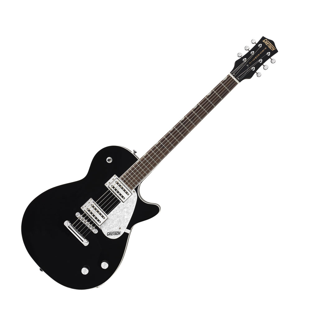 GRETSCH G5425 Electromatic Jet Club Black エレキギターElectromatic Jet Clubは、アーチ状のメイプルトップ、チェンバード構造のバスウッドボディ、ボルトオン・メイプルネックとローズウッド指板が特徴です。G5425 Jet Clubは、アーチ状のメイプルトップに、チェンバード構造のバスウッドボディを使用した、シングルカッタウェイ・モデルで、我々の歴史「That Great Gretsch Sound！」と、真に共鳴します。その他に、豊かなトーンを実現するグレッチのデュアルコイル・ハムバッキングPU、22個のミディアム・ジャンボフレット、アンカー付きのAdjusto-Maticブリッジとストップテールピース、指板部のNeo-Classicサムネイル・インレイ、Gアロー・コントロールノブ、グレッチロゴ入りのホワイト・パーロイド・ピックガードという仕様を採用しています。【スペック】・Color：Black・Country Of Origin：CN・Orientation：Right-Hand・Series：Electromatic・Fingerboard Material：Rosewood・Fingerboard Radius：12" (305 mm)・Headstock：Jet Style・Neck Finish：Gloss Polyester・Neck Material：Maple・Number of Frets：22・Nut Material：Synthetic Bone・Nut Width：1.6875" (42.86 mm)・Position Inlays：Pearloid Neo-Classic Thumbnail・String Nut：Synthetic Bone・Body：Chambered Basswood・Body Finish：Gloss Polyester・Body Material：Chambered Basswood・Body Shape：Jet・Body Style：Gretsch Chambered Body Guitars・Body Top：Arched Laminated Maple・Cutaway：Single Cutaway・Bridge：Adjusto-Matic・Bridge Cover/Tailpiece：Stop Tail・Control Knobs：G-Arrow・Hardware Finish：Chrome・Neck Plate：None・Pickguard：Pearloid with Gretsch Logo・Pickup Covers：Chrome・Strap Buttons：Standard・Strings：D'Addario EXL110 Nickel Plated Steel (.010-.046 Gauges)・Switch Tip：Black・Tuning Machines：Die-Cast・Bridge Pickup：Gretsch Dual-Coil Humbucking・Controls：Master Volume, Master Tone・Neck Pickup：Gretsch Dual-Coil Humbucking・Pickup Configuration：HH・Switching：3-Position Toggle: Position 1. Bridge Pickup, Position 2. Bridge and Neck Pickups, Position 3. Neck Pickup・ソフトケース付き