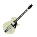 GRETSCH G6128T Players Edition Jet DS with Bigsby Lotus Ivory エレキギターグレッチJetは、Jetモデルの主力製品として65年もの間、ステージやスタジオなど様々なシーンの熱狂に火を付け、ロック史における“最も偉大なサウンド”を生み出してきました。全く新しいG6128T Players Edition Jet DS with Bigsbyは、半世紀以上に亘る唯一無二の音色、魔法の演奏性がひとつになった“集大成”のモデルです。チェンバード・マホガニーボディ：ファットで豊か、リッチかつアコースティックなJet DS。そんなジェットを有名にした、強力でパンチの効いた特徴的な音のレスポンスは、厳選されたメイプルトップを備えるマホガニーボディから始まります。Players Edition Jet DSは、最新のチェンバード構造を搭載した厚さ1.85インチ(46.99ミリ)のボディを採用。より引き締まり、制御された攻撃的なトーンを実現し、驚異的な音の明瞭性を備えます。DynaSonic PU：クラシックな力を備えるDefinitionDynaSonicのリア＆フロントPUが、Jet DSのチェンバードボディを補完。増幅された明るくきらびやかな高音域と、豊かでキレのある低音域の特徴的なトーンを生み出します。Players Editionならではの快適な操作性と、演奏の向上を実現するJet FTでは、ネックのセット角度をより低く設定。左手運指の動きを大幅に向上させ、右手ピッキングのスムーズさと正確性をさらに安定させます。完全にフルアクセスな演奏性のため、カッタウェイとネックヒールの形状がより滑らかになり、モチーフを転回させる複雑なフレーズでも、自由な手のひらの動きを可能にします。この洗練されたデザインは、ヴィンテージの美学を維持したまま、目立たないように隠されています。これは、決して見て楽しむ仕様ではなく、演奏で感じられることを意図した重要な機能です。Jet DSは、Squeezeboxペーパーイン・オイルコンデンサーを装備した、ノーロードマスタートーン、トレブルブリード回路搭載のマスターボリューム、リアPU&フロントPU用のボリュームコントロールなど、音と演奏性をトータルに調整できる、Players Editionならではの機能を追加装備しています。厳選されたメイプルトップを使用したマホガニーボディ。驚くほど豊かで、響きの良い音色を獲得するために、ヴィンテージチェンバード構造を採用。【スペック】・カラー：Lotus Ivory・原産国：JP・オリエンテーション：Right-Hand・シリーズ：Professional Collection・Fingerboard Material：Rosewood・フィンガーボードラジアス：12" (305 mm)・ヘッドストックバインディング：・ネック：Mahogany・ネックフィニッシュ：Gloss・ネック：Mahogany・ネックシェイプ：Standard "U"・フレット数：22・ナットの素材：Graph Tech TUSQ XL・ナット幅：1.6875" (42.86 mm)・ポジションインレイ：Pearloid Hump Block・サイドドット：・ナット：Graph Tech TUSQ XL・ボディ：Mahogany・ボディバインディング：White with B/W/B Purfling・ボディフィニッシュ：Gloss・ボディ素材：Mahogany・ボディシェイプ：Jet・Body Style：Gretsch Solid Body Guitars・ボディトップ：Arched Laminated Maple・ブレイシング：Chambered・ウェイスト：8.625" (219.08 mm)・ブリッジ：Anchored Adjusto-Matic・ブリッジカバー/テイルピース：Bigsby B7CP String-Thru・Bridge Mounting：Anchored・コントロールノブ：G-Arrow・ハードウェアフィニッシュ：Nickel・ピックガード：Charcoal Gray Plexi with Ivory Gretsch Logo・Strap Buttons：Grover Strap Locks・ストリング：Nickel Plated Steel (.010-.046 Gauges)・チューニングマシーン：Gotoh Locking・ブリッジピックアップ：DynaSonic・コントロール：Volume 1. (Neck Pickup), Volume 2. (Bridge Pickup), Master Volume, Master Tone・ネックピックアップ：DynaSonic・ピックアップコンフィギュレーション：Dynasonic / Dynasonic・Switching：3-Position Toggle: Position 1. Bridge Pickup, Position 2. Bridge and Middle Pickups, Position 3. Middle Pickup・ケース付き