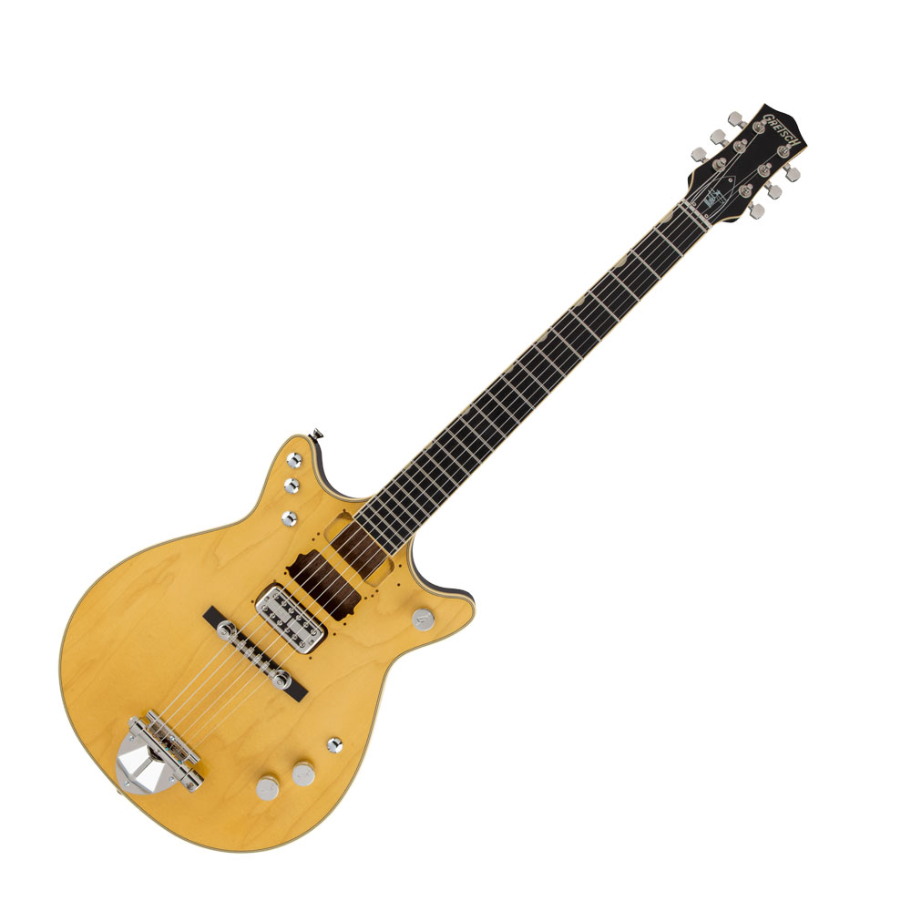 GRETSCH G6131-MY Malcolm Young Signature Jet Natural エレキギターグレッチは故マルコム・ヤングを称えます。彼の堅実で自信に満ちたリズムギターと、優れた作詞＆作曲スキルは、ロックの記念碑的な“巨人”AC/DCに、揺るぎない基盤を築きました。G6131-MYは、ヤングの有名な戦闘強化したグレッチJetに敬意を表しています。“ビースト”のニックネームで呼ばれるマルコムは、搭載されている3PUのうちの2個を外し、そのフィニッシュを剥ぎ取り、世界で誰も聞いたことがないハードで、記憶に残るリズムギターをプレイし、この楽器を自分のものにしました。このモデルは、シミュレートされたネジ穴を備えるDIYなPUルーティング、クロム製スイッチプラグ、Space-Controlブリッジ、60年代スタイルのテールピースなど、ロック史で最も象徴的な1機種であることを証明する、様々な特徴を備えています。薄いのサテン・フィニッシュのチェンバード・マホガニー構造のボディからは、剥き出しの雷のようなサウンドが轟き、それが高出力のTV Jones Power'Tron PUによって拡大されています。マルコム・ヤングの燃えるようなロックンロール・スピリットは、AC/DCという時代を永遠に超越する音楽を通して、今も生き続けています。そんなマルコムの名前を冠し、精巧に作られたこの楽器によって、彼に相応した敬意を表するのは、我々グレッチの大きな特権です。 シミュレートされたネジ穴のある“DIY”なPUルーティング部分 クロム製スイッチプラグ TV　Jones　Power'TronリアPU メイプルトップを備えたダブルカッタウェイのチェンバード・マホガニーボディ エイジド・ホワイトバインディング22個のジャンボフレットとNeo-Classicサムネイルを備え、バインディングが施されたエボニー指板 グレッチ'60s JetテイルピースSpace-Controlブリッジ、ボーンナット、Schallerダイキャストチューナーボディ・バック＆サイドにエイジドナチュラルステイン・ブラックフィニッシュを採用 “ツアーで愛用された感触”を実現する、薄いセミグロス・フィニッシュ【スペック】・カラー：Natural・原産国：JP・オリエンテーション：Right-Hand・シリーズ：Professional Collection・Fingerboard Material：Ebony・フィンガーボードラジアス：12" (305 mm)・ネックフィニッシュ：Semi-Gloss・ネック：Mahogany・ネックシェイプ：Standard "U"・フレット数：22・ナットの素材：Bone・ナット幅：1.6875" (42.86 mm)・ポジションインレイ：Pearloid Neo-Classic Thumbnail・ナット：Bone・ボディ：Chambered Mahogany・ボディバック：Mahogany・ボディバインディング：Aged White・ボディフィニッシュ：Semi-Gloss・ボディ素材：Chambered Mahogany・ボディシェイプ：Jet・Body Style：Gretsch Chambered Body Guitars・ボディトップ：Maple・ブレイシング：Chambered・ウェイスト：8.625" (219.08 mm)・ブリッジ：Space Control・ブリッジカバー/テイルピース：Gretsch '60s Jet Vibrato・Bridge Mounting：Pinned・コントロールノブ：G-Arrow・ハードウェアフィニッシュ：Nickel・Neck Plate：NA・ピックガード：None・ストリング：Nickel Plated Steel (.010-.046 Gauges)・チューニングマシーン：Schaller Diecast・ブリッジピックアップ：TV Jones Power'Tron・コントロール：Volume 1. (Bridge Pickup), Master Volume, Master Tone・ピックアップコンフィギュレーション：S・Switching：None・ケース付き