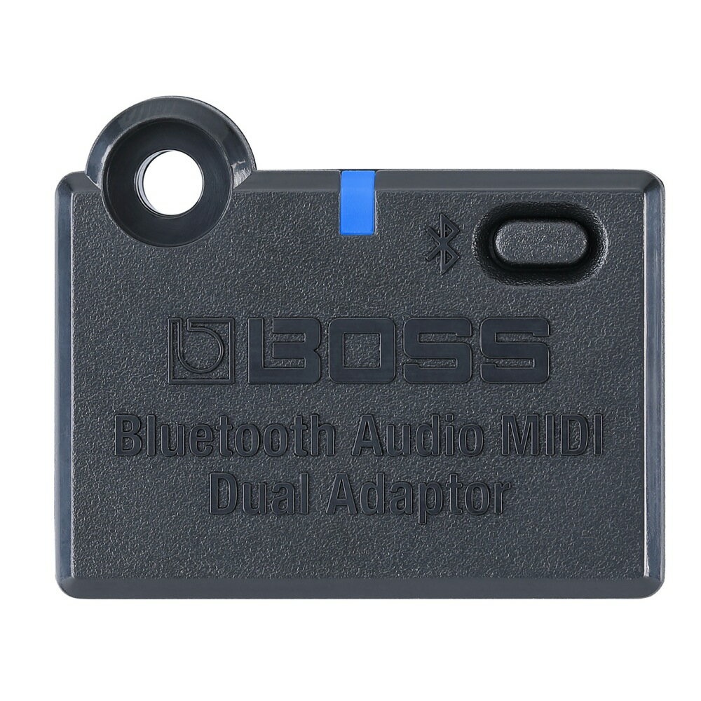 BOSS BT-DUAL Bluetooth Audio MIDI Dual Adaptor ワイヤレス機能拡張アダプターワイヤレス機能を解放対応製品のBluetooth Audio MIDI Dual Adaptor (BT-DUAL)は、対応するBOSS製品のBluetoothオーディオ／MIDI機能を拡張するコンパクトなアダプターです。対応製品の専用端子にアダプターを装着するだけで、スマートフォンやタブレットなどのBluetoothデバイスとワイヤレス接続を実現します。楽曲の再生や、Bluetooth MIDIを用いた音色の編集など、モデルによって異なる様々なワイヤレス機能が利用できます。Standard Features・対応製品にBluetoothワイヤレス機能を拡張・BluetoothオーディオとBluetooth MIDI(BLE-MIDI)の同時使用が可能・素早く簡単に取り付け可能・取り付けた製品から電源を供給対応製品について現在、Bluetooth Audio MIDI Dual Adaptor (BT-DUAL)アダプターを利用可能なBOSS製品は以下の通りです。・BOSS CUBE Street II Battery-Powered Stereo Amplifier主な仕様コントロール：ペアリング・ボタンインジケーター：ペアリング・インジケーター通信方式：Bluetooth標準規格Ver.4.2 対応プロファイル：A2DP（オーディオ）、GATT（MIDI over Bluetooth Low Energy） 対応コーデック：SBC（SCMS-T方式によるコンテンツ保護に対応）周波数帯：2.4GHz接続端子：専用接続端子電源：接続先の製品より取得付属品：取扱説明書外形寸法及び質量幅 (W)37 mm奥行き (D)20 mm高さ (H)31 mm質量11 g