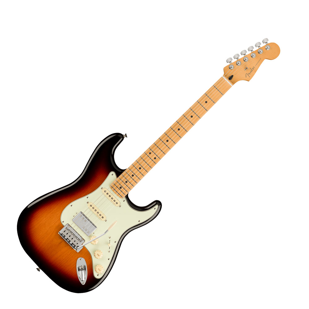 Fender Player Plus Stratocaster HSS 3TSB エレキギターPlayer Plus Stratocaster HSSは、クラシックなフェンダーデザインにプレイヤーを意識した実用的な機能とエキサイティングなフィニッシュを融合させ、優れた演奏体験と紛れもないスタイリングを提供します。本モデルのサウンドの心臓部には、繊細なダイナミックスを実現する3基のPlayer Plus Noiselessピックアップをフィーチャーしています。ブライトでタッチセンシティブなこのピックアップは、ハムノイズを抑制したクラシックなStratocasterトーンを提供します。トーンコントロールはプッシュ／プル仕様となっており、ハムバッカーピックアップをコイルスプリットし、Single-Coilトーンに切り替えることが可能です。サテンフィニッシュのModern "C"シェイプPlayer Plus Stratネックは、手にぴったりとフィットし、滑らかなエッジのロールオフ処理が心地よさを提供します。12インチラジアス指板と22本のミディアムジャンボフレットはリードプレイに適しており、弦落ちを気にすることなく、アグレッシブなベンディングを可能にします。スムーズで卓越したレスポンスを実現する2点支持トレモロとロッキングチューナーにより、激しいアーミングをしても安定したチューニングを維持することができ、弦交換も容易に行えます。フェンダーの伝統的なスタイル、先進的なパフォーマンス、そして魅力的なフィニッシュを備えたPlayer Plus Stratocaster HSSは、あなたのクリエイティビティを刺激し、ワンランク上のプレイをサポートします。【スペック】・カラー：3-Color Sunburst・原産国：MX・オリエンテーション：Right-Hand・シリーズ：Player Plus・Fingerboard Material：Maple・フィンガーボードラジアス：12" (305 mm)・ネック：Maple・ネックフィニッシュ：Satin Urethane・ネック：Maple・ネックシェイプ：Modern "C"・フレット数：22・ナットの素材：Synthetic Bone・ナット幅：1.685" (42.8 mm)・ポジションインレイ：Black Pearloid Dots・サイドドット：・ナット：Synthetic Bone・トラスロッド：Posiflex; Graphite Neck Support Rods・ボディ：Alder・ボディフィニッシュ：Gloss Polyester・ボディ素材：Alder・ボディシェイプ：Stratocaster・ブリッジ：2-Point Synchronized Tremolo with Block Saddles・コントロールノブ：Aged White Plastic・ハードウェアフィニッシュ：Nickel/Chrome・ピックガード：3-Ply Mint Green・Pickup Covers：Aged White・ストリング：Fender USA 250LR Nickel Plated Steel (.009-.046 Gauges), PN 0730250404・Switch Tip：Aged White・チューニングマシーン：Deluxe Cast/Sealed Locking (all short posts)・Auxiliary Switching：Push/Pull Pot On Tone 2 For Coil Split on Humbucking Pickup・ブリッジピックアップ：Player Plus Humbucking・コントロール：Master Volume, Tone 1. (Neck/Middle Pickups), Tone 2. (Bridge Pickup)・ミドルピックアップ：Player Plus Noiseless Strat・ネックピックアップ：Player Plus Noiseless Strat・ピックアップコンフィギュレーション：HSS・Switching：5-Position Blade: Position 1. Bridge Pickup, Position 2. Bridge and Middle Pickup, Position 3. Middle Pickup, Position 4. Middle and Neck Pickup, Position 5. Neck Pickup・ケース付き