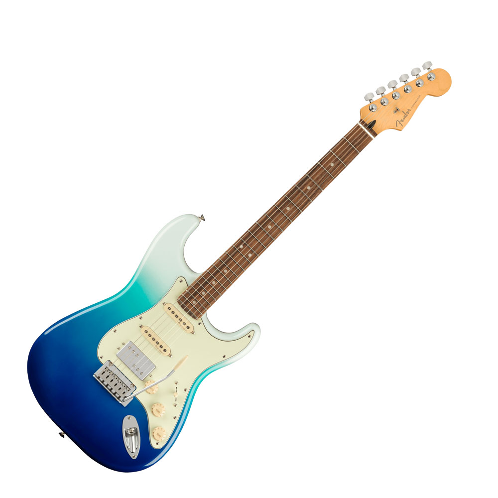 Fender Player Plus Stratocaster HSS BLB エレキギターPlayer Plus Stratocaster HSSは、クラシックなフェンダーデザインにプレイヤーを意識した実用的な機能とエキサイティングなフィニッシュを融合させ、優れた演奏体験と紛れもないスタイリングを提供します。本モデルのサウンドの心臓部には、繊細なダイナミックスを実現する3基のPlayer Plus Noiselessピックアップをフィーチャーしています。ブライトでタッチセンシティブなこのピックアップは、ハムノイズを抑制したクラシックなStratocasterトーンを提供します。トーンコントロールはプッシュ／プル仕様となっており、ハムバッカーピックアップをコイルスプリットし、Single-Coilトーンに切り替えることが可能です。サテンフィニッシュのModern "C"シェイプPlayer Plus Stratネックは、手にぴったりとフィットし、滑らかなエッジのロールオフ処理が心地よさを提供します。12インチラジアス指板と22本のミディアムジャンボフレットはリードプレイに適しており、弦落ちを気にすることなく、アグレッシブなベンディングを可能にします。スムーズで卓越したレスポンスを実現する2点支持トレモロとロッキングチューナーにより、激しいアーミングをしても安定したチューニングを維持することができ、弦交換も容易に行えます。フェンダーの伝統的なスタイル、先進的なパフォーマンス、そして魅力的なフィニッシュを備えたPlayer Plus Stratocaster HSSは、あなたのクリエイティビティを刺激し、ワンランク上のプレイをサポートします。【スペック】・カラー：Belair Blue・原産国：MX・オリエンテーション：Right-Hand・シリーズ：Player Plus・Fingerboard Material：Pau Ferro・フィンガーボードラジアス：12" (305 mm)・ネック：Maple・ネックフィニッシュ：Satin Urethane・ネック：Maple・ネックシェイプ：Modern "C"・フレット数：22・ナットの素材：Synthetic Bone・ナット幅：1.685" (42.8 mm)・ポジションインレイ：White Pearloid Dot・サイドドット：・ナット：Synthetic Bone・トラスロッド：Posiflex; Graphite Neck Support Rods・ボディ：Alder・ボディフィニッシュ：Gloss Polyester・ボディ素材：Alder・ボディシェイプ：Stratocaster・ブリッジ：2-Point Synchronized Tremolo with Block Saddles・コントロールノブ：Aged White Plastic・ハードウェアフィニッシュ：Nickel/Chrome・ピックガード：3-Ply Mint Green・Pickup Covers：Aged White・ストリング：Fender USA 250LR Nickel Plated Steel (.009-.046 Gauges), PN 0730250404・Switch Tip：Aged White・チューニングマシーン：Deluxe Cast/Sealed Locking (all short posts)・Auxiliary Switching：Push/Pull Pot On Tone 2 For Coil Split on Humbucking Pickup・ブリッジピックアップ：Player Plus Humbucking・コントロール：Master Volume, Tone 1. (Neck/Middle Pickups), Tone 2. (Bridge Pickup)・ミドルピックアップ：Player Plus Noiseless Strat・ネックピックアップ：Player Plus Noiseless Strat・ピックアップコンフィギュレーション：HSS・Switching：5-Position Blade: Position 1. Bridge Pickup, Position 2. Bridge and Middle Pickup, Position 3. Middle Pickup, Position 4. Middle and Neck Pickup, Position 5. Neck Pickup・ケース付き