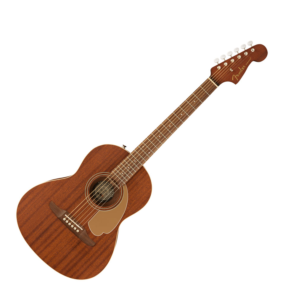 Fender Sonoran Mini MAH アコースティックギターSonoran Miniはコンパクトなサイズの中にスケール感とパンチのあるサウンドを詰め込んでいます。スプルースまたはマホガニートップにマホガニーバック＆サイドを採用したこのギターは、24.1インチスケールでありながら、フルサイズギターのようなトーンを実現します。Californiaシリーズの他のモデルと同様に、Sonoran Miniはフェンダーエレクトリックギターのレガシーにインスパイアされた6連ペグ仕様のStratocasterヘッドストックをフィーチャーしています。また、ウォルナット材の指板とブリッジ、Nuboneナットとサドルを採用するなど、プレミアムな仕様となっています。小さめの楽器を探しているプレイヤーや、旅行に気軽に持っていけるギターを探している方にも、Sonoran Miniはお勧めです。【スペック】・カラー：Natural Mahogany・原産国：ID・オリエンテーション：Right-Hand・シリーズ：California・Fingerboard Material：Walnut・ヘッドストック：Stratocaster・ネックフィニッシュ：Satin Polyurethane・ネック：Nato・ネックシェイプ："C" Shape・フレット数：18・ナットの素材：Nu-Bone・ナット幅：1.69” (43 mm)・ポジションインレイ：White Dot・ナット：Nu-Bone・トラスロッド：Dual-Action・ボディ：Mahogany・ボディバック：Mahogany・ボディバインディング：Multiple・ボディフィニッシュ：Satin・ボディ素材：Mahogany・ボディシェイプ：Sonoran Mini・ボディサイド：Mahogany・ボディトップ：Mahogany・ブレイシング：Scalloped X・ロゼット：2-Ring B/W/B・ブリッジ：Walnut・Bridge Pins：White with Black Dots・ハードウェアフィニッシュ：Nickel・ピックガード：3-Ply Gold・Strap Buttons：Factory Mounted Forward Strap Button with Internal Block Reinforcement・ストリング：Fender Dura-Tone 880L Coated 80/20 (.012-.052 Gauges), PN 0730880303・チューニングマシーン：Vintage-Style with Aged White Plastic Buttons・コントロール：NA・ケース付き
