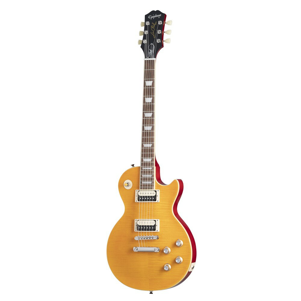 Epiphone Slash Les Paul Standard - Appetite Burst エレキギター※ご購入後、15日以内に必ず同梱されるユーザー登録カードに必要事項をご記入の上、ギブソン・ジャパンへご郵送下さい。ユーザー登録したご本人に限り、メーカー規定の故障に対してのみ、無期限での保証が提供されます。ガンズの名作" Appetite For Destruction " アパタイト・フォー・ディストラクション、破壊への欲望のスピリットを具現化エピフォンはこの度、スラッシュが今までに使用し、世界中の多くのプレイヤーにインスピレーションと影響を与えてきたモデル群をスラッシュ・コレクションとしてリリースします。Epiphone Slash Les Paul Standardは、マホガニー・ボディ、3Aグレードのフレイムメイプル・トップ、Graph Techナット、Epiphone LockTone Tune-O-Maticブリッジ、ストップバーテールピースを採用しています。また、Cシェイプのネックプロファイル、Epiphone Custom ProBuckerピックアップ、カラーコーディネートされたハードウェア、Orange Dropコンデンサ付きCTSポテンショメータ、Epiphone Strap Locks、カスタムハードシェルケースなど、スラッシュ自らの嗜好を充たす仕様が存分に盛り込まれています。更にスラッシュ・コレクションを特別な存在に高めているのが、へッドストック裏にあしらわれたスラッシュの手による「Skully」のデザイン画とトラスロッドカバーに書かれたスラッシュのサインです。フィニッシュはアパタイト・バーストで仕上げられています。【Specifications】BodyBody Shape：Les PaulBody Material：MahoganyTop：Carved Hard Maple Cap with AAA Flame Maple VeneerBinding：1-ply Cream, Top and FretboardFinish：GlossNeckMaterial：MahoganyProfile：Slash Custom C-ShapeScale Length：24.75" / 628.65mmFingerboard Material：Indian LaurelFingerboard Radius：12"Number Of Frets：22Frets：Medium JumboNut Material：Graph TechNut Width：1.69" / 43mmInlays：Pearloid ParallelogramJoint：Glued In, Set NeckHardwareFinish：NickelTuner Plating：NickelBridge：LockTone Tune-O-MaticTailpiece：LockTone Stop BarTuning Machines：Epiphone Vintage DeluxeTrussRod：Dual ActionTruss Rod Cover：2-ply, Slash Autograph in WhiteControl Knobs：Gold Top Hats with Metal Inserts and Dial PointersSwitch Tip：AmberSwitchwasher：Cream; Rhythm/Treble in Gold Hot StampJack Plate Cover：Cream Plastic Square PlateControl Covers：BlackStrap Buttons：2 Epiphone Strap Locks (Strap Buttons Included in the Case)Mounting Rings：CreamElectronicsNeck Pickup：Custom ProBuckerBridge Pickup：Custom ProBuckerControls：2 Volume, 2 Tone, CTS Potentiometers, Orange Drop CapacitorsPickup Selector：3-way ToggleOutput Jack：1/4"MiscellaneousStrings Gauge：.010, .013, .017, .026, .036, .046Case：Custom Hardshell Case Included