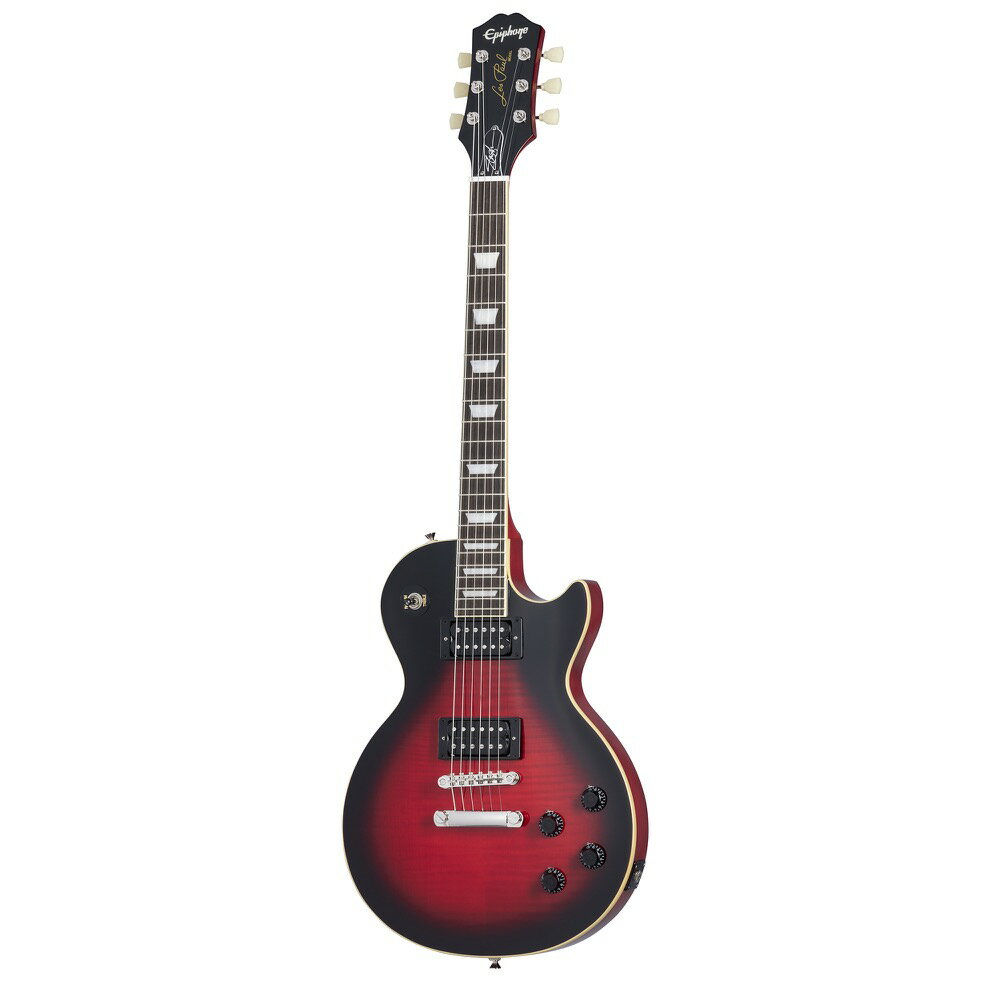 Epiphone Slash Les Paul Standard - Vermillion Burst エレキギター※ご購入後、15日以内に必ず同梱されるユーザー登録カードに必要事項をご記入の上、ギブソン・ジャパンへご郵送下さい。ユーザー登録したご本人に限り、メーカー規定の故障に対してのみ、無期限での保証が提供されます。ガンズの名作" Appetite For Destruction " アパタイト・フォー・ディストラクション、破壊への欲望のスピリットを具現化エピフォンはこの度、スラッシュが今までに使用し、世界中の多くのプレイヤーにインスピレーションと影響を与えてきたモデル群をスラッシュ・コレクションとしてリリースします。Epiphone Slash Les Paul Standardは、マホガニー・ボディ、3Aグレードのフレイムメイプル・トップ、Graph Techナット、Epiphone LockTone Tune-O-Maticブリッジ、ストップバーテールピースを採用しています。また、Cシェイプのネックプロファイル、Epiphone Custom ProBuckerピックアップ、カラーコーディネートされたハードウェア、Orange Dropコンデンサ付きCTSポテンショメータ、Epiphone Strap Locks、カスタムハードシェルケースなど、スラッシュ自らの嗜好を充たす仕様が存分に盛り込まれています。更にスラッシュ・コレクションを特別な存在に高めているのが、へッドストック裏にあしらわれたスラッシュの手による「Skully」のデザイン画とトラスロッドカバーに書かれたスラッシュのサインです。フィニッシュはヴァーミリオン・バーストで仕上げられています。【Specifications】BodyBody Shape：Les PaulBody Material：MahoganyTop：Carved Hard Maple Cap with AAA Flame Maple VeneerBinding：1-ply Cream, Top and FretboardFinish：GlossNeckMaterial：MahoganyProfile：Slash Custom C-ShapeScale Length：24.75" / 628.65mmFingerboard Material：Indian LaurelFingerboard Radius：12"Number Of Frets：22Frets：Medium JumboNut Material：Graph TechNut Width：1.69" / 43mmInlays：Pearloid ParallelogramJoint：Glued in, Set NeckHardwareFinish：NickelTuner Plating：NickelBridge：LockTone Tune-O-MaticTailpiece：LockTone Stop BarTuning Machines：Epiphone Vintage DeluxeTrussRod：Dual ActionTruss Rod Cover：2-ply, Slash Autograph in WhiteControl Knobs：Black Top Hat knobs with Dial PointersSwitch Tip：BlackSwitchwasher：Black; Rhythm/Treble in Gold Hot StampJack Plate Cover：Black Plastic Square PlateControl Covers：BlackStrap Buttons：2 Epiphone Strap Locks (Strap Buttons Included in the Case)Mounting Rings：BlackElectronicsNeck Pickup：Custom ProBuckerBridge Pickup：Custom ProBuckerControls：2 Volume, 2 Tone, CTS Potentiometers, Orange Drop CapacitorsPickup Selector：3-way ToggleOutput Jack：1/4"MiscellaneousStrings Gauge：.010, .013, .017, .026, .036, .046Case：Custom Hardshell Case Included