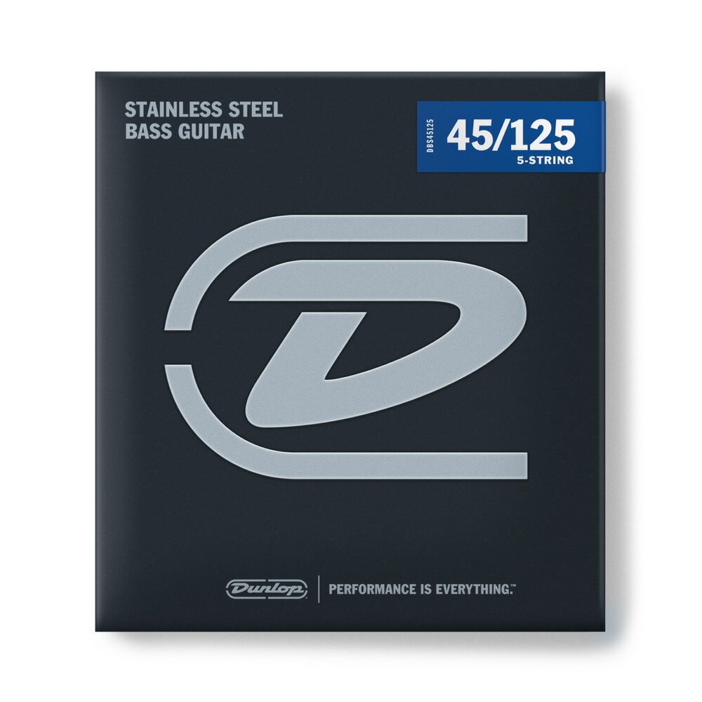 JIM DUNLOP STAINLESS STEEL Bass Strings DBS45125 5弦エレキベース弦クリアーなサウンドが特徴のステンレススチール弦。タイトなボトムサウンド、アグレッシブなミドルレンジも独特です。豊富なラインアップを取り揃えています。5弦エレキベース弦ゲージ：45, 65, 85, 105,125