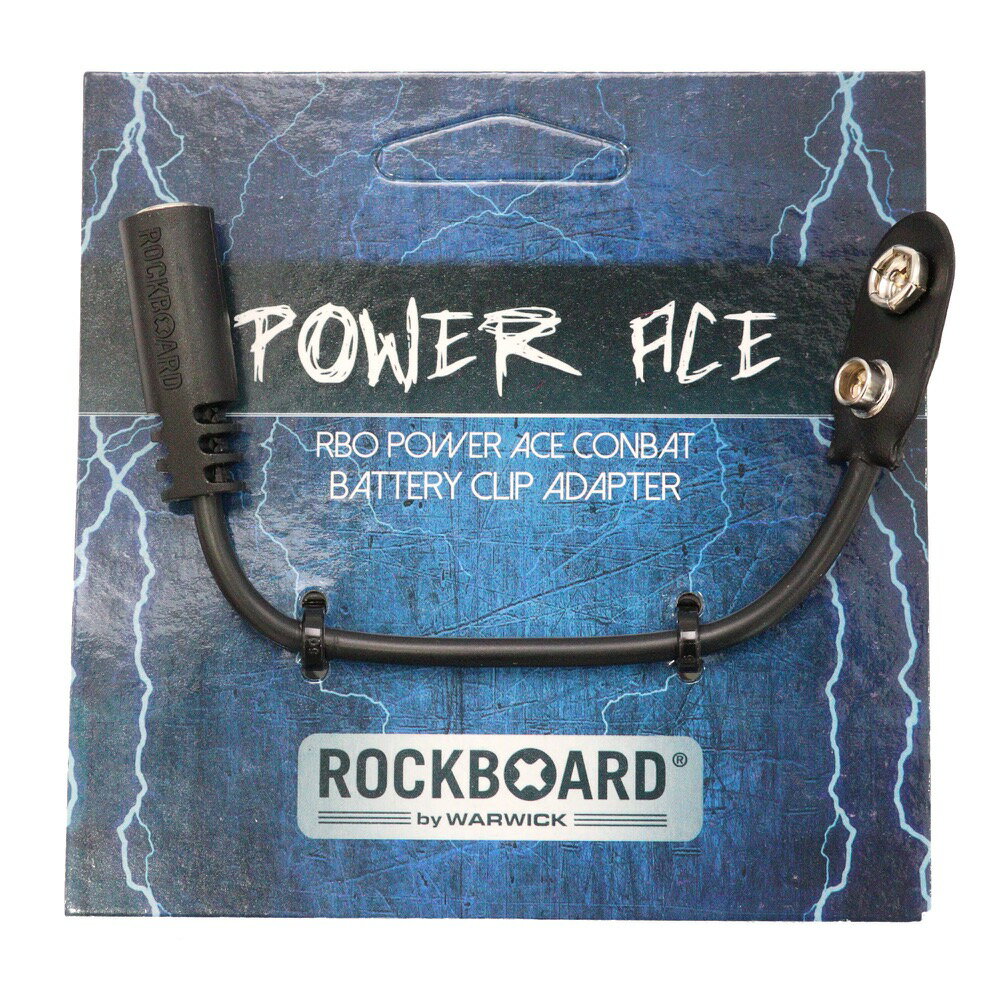 RockBoard RBO POWER ACE CONBAT Power Ace Battery Clip Converter 9V battery clip to 2.1 x 5.5 mm barrel socket バッテリースナップコンバーターエフェクター用電源アダプタケーブル・フラットコンパクトデザイン・2.1 mm x 5.5 mm メス型バレルコネクターと9Vバッテリークリップの組み合わせ・電源供給端子のないエフェクター用