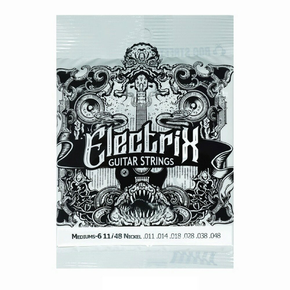 Bog Street Uncoated Electric Guitar Strings 11/48 Medium エレキギター弦UNCOATED Electric Guitar Stringsは、コーティングをしないことでブライトで優れた音質と高度なチューニング安定性をもたらすエレキギター弦です。全てアメリカで制作されます。この弦はギター弦として最適な張力を持ち、特に低音弦は高炭素鋼の6角コアにニッケルメッキ鋼を巻いたワウンド弦です。ゲージ：.011 .014 .018 .028 .038 .048