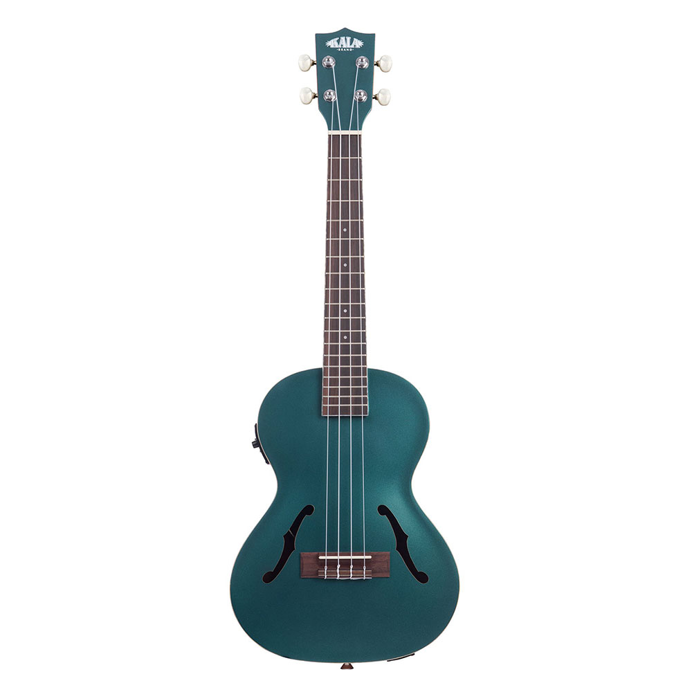 KALA KA-JTE-BKGN_W/CASE エレクトリックテナーウクレレBROOKLYN GREEN ARCHTOP TENORスタイリッシュなfホールとクラシックでジャジーなルックスが目を惹くArchtopシリーズに、新たに4カラーがラインナップに加わりました。ビンテージスタイルのギターからインスピレーションを得たこの美しいウクレレは、マホガニー材を使用した本物のアーチ型のトップにマザーオブパールのバインディングが施されており、メタリックペイントカラーとグロスフィニッシュで仕上げられています。もともとはバイオリン、現在ではギターやマンドリンにも採用されているアーチトップをもつ楽器は、熟練した職人の手によって製作される芸術作品であるだけでなく、より大きくパンチの効いたサウンドを奏でます。【Spec】SIZE TenorTOP Mahogany ArchtopBACK & SIDES MahoganyBINDING Mother of Pearl (faux)FINISH GlossNECK MahoganyNUT & SADDLE GraphTech NuBoneHEADSTOCK StandardSTRINGS D’Addario Clear NylonELECTRONICS UK-300TRCASE: Foam Hard Case付属・ 全長：約65.4cm・ スケール：約42.9cm・ ボディー：約29.8cm・ ナット幅：約3.7cm・ フレット：18・ ボディー上部最大幅：約17.8cm・ ボディーくびれ幅：約14.3cm・ ボディー下部最大幅：約23.7cm・ ボディー厚み：約7.9cm