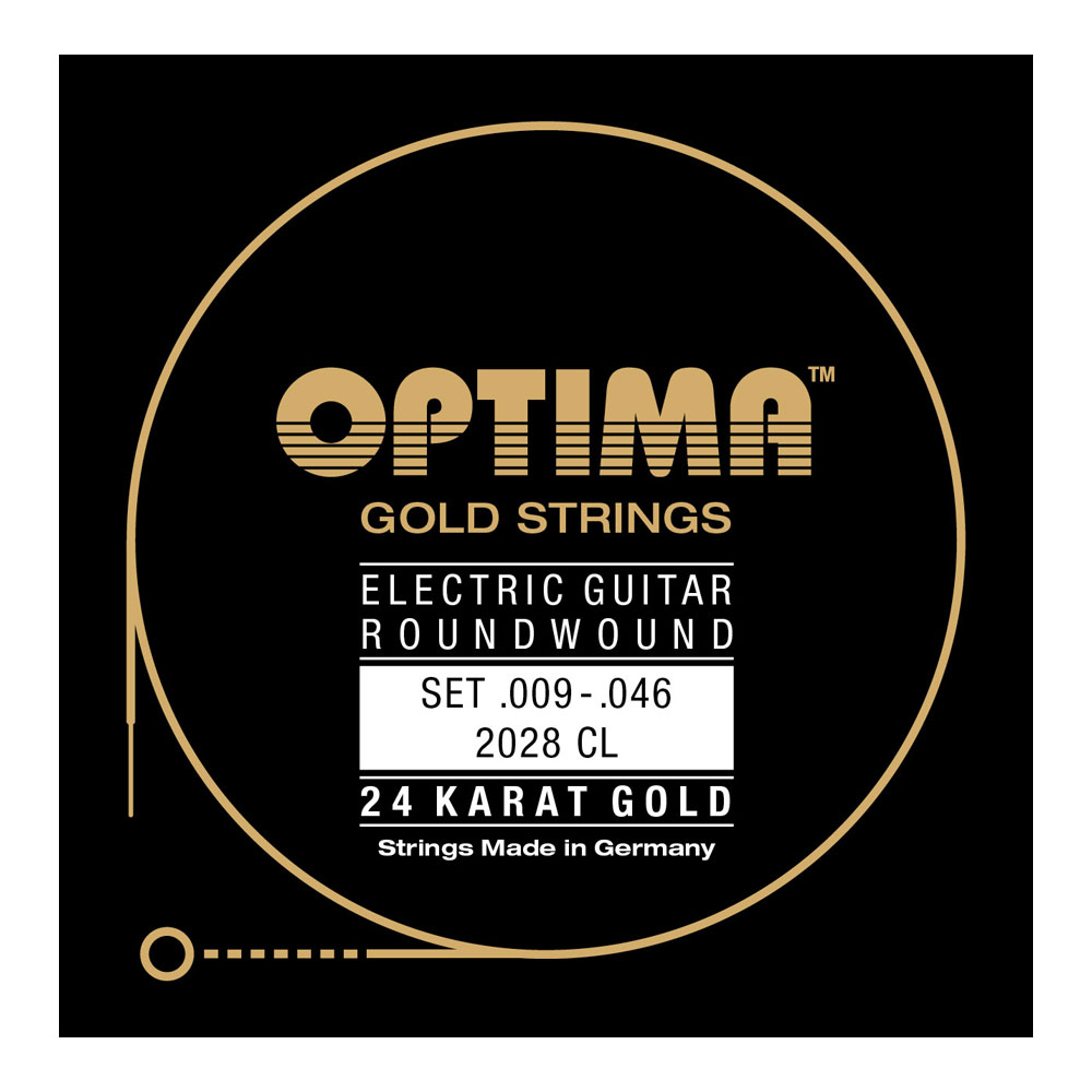 Optima Strings 2028.CL 24K Gold Strings エレキギター弦通常弦の3倍以上の長寿命、24金メッキを施したエレクトリックギター弦。・エレキギター用・カスタムライトゲージ：.009 .011 .016 .026 .035 .046・1セット