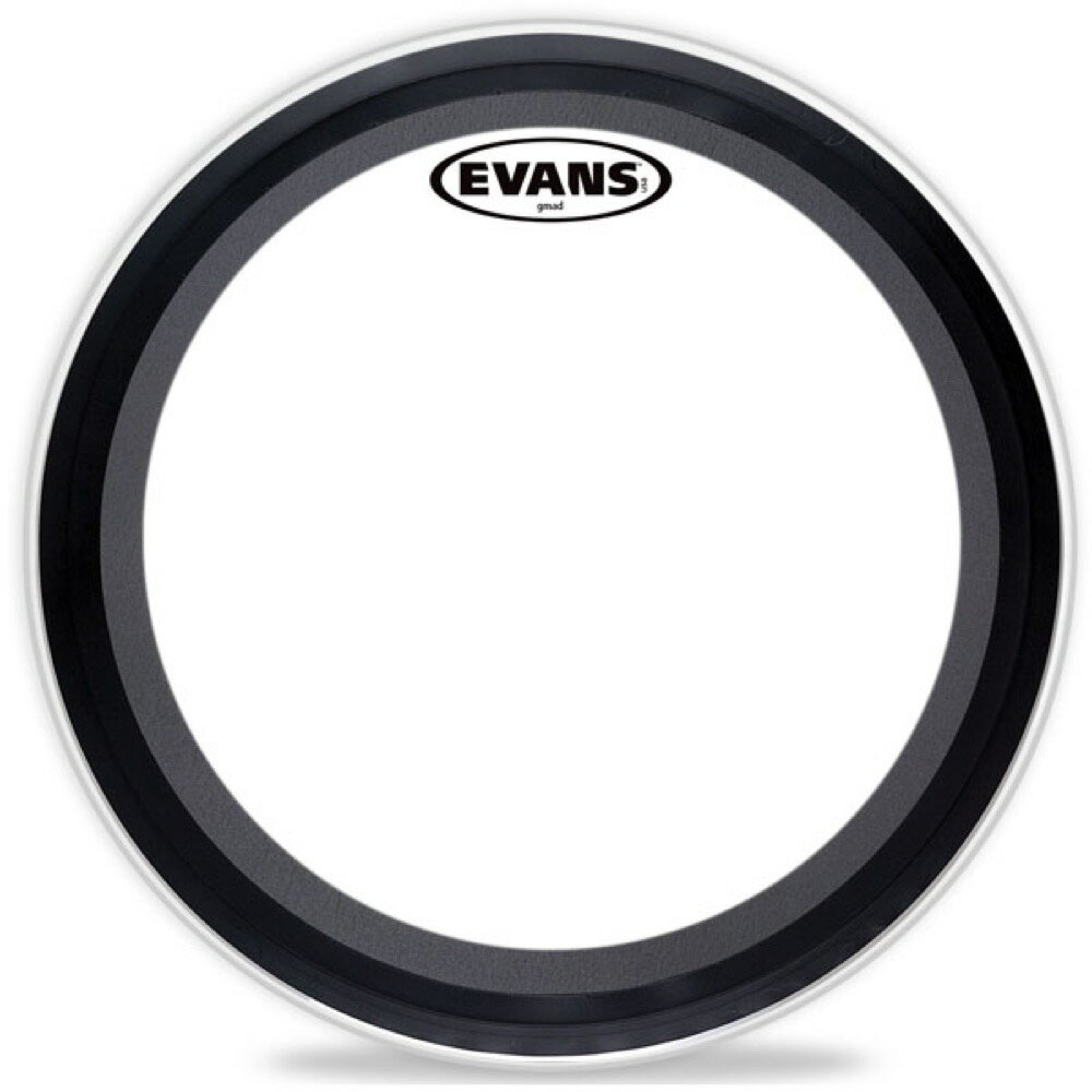 EVANS BD22GMAD GMAD Clear バスドラムヘッド【Description】EMADはEVANS独自のサウンド・コントロールシステムで、バスドラムヘッドを取り外すことなく交換可能な、幅の違う2種類のウレタン製ミュートリング(ダンピングリング)が付属しており、好みのミュートの度合いに合わせ簡単に脱着できます。 10mil、1プライのフィルムで、オープンなサウンドから、タイトなアタック、ローエンドを効かせたファットサウンドまで、2種類の脱着式ダンピングリングの使用により1枚のバスドラムヘッドで様々な音作りが可能です。コーテッドヘッドは、トーンの暖かさと深みが増しています。 GMADは12mil、1プライのフィルムで、オリジナルのEMADにパンチとローエンドを追加し、よりパワフルなサウンドが得られます。耐久性も20％アップしています。 EMAD2は更にアタックと耐久性を増強するために、外側7mil、内側10mil、2プライのフィルムを使用しています。GMAD Clear(Single-ply , 12mil)BD22GMAD：22" GMAD Bass Batter Clearサイズ：22インチ