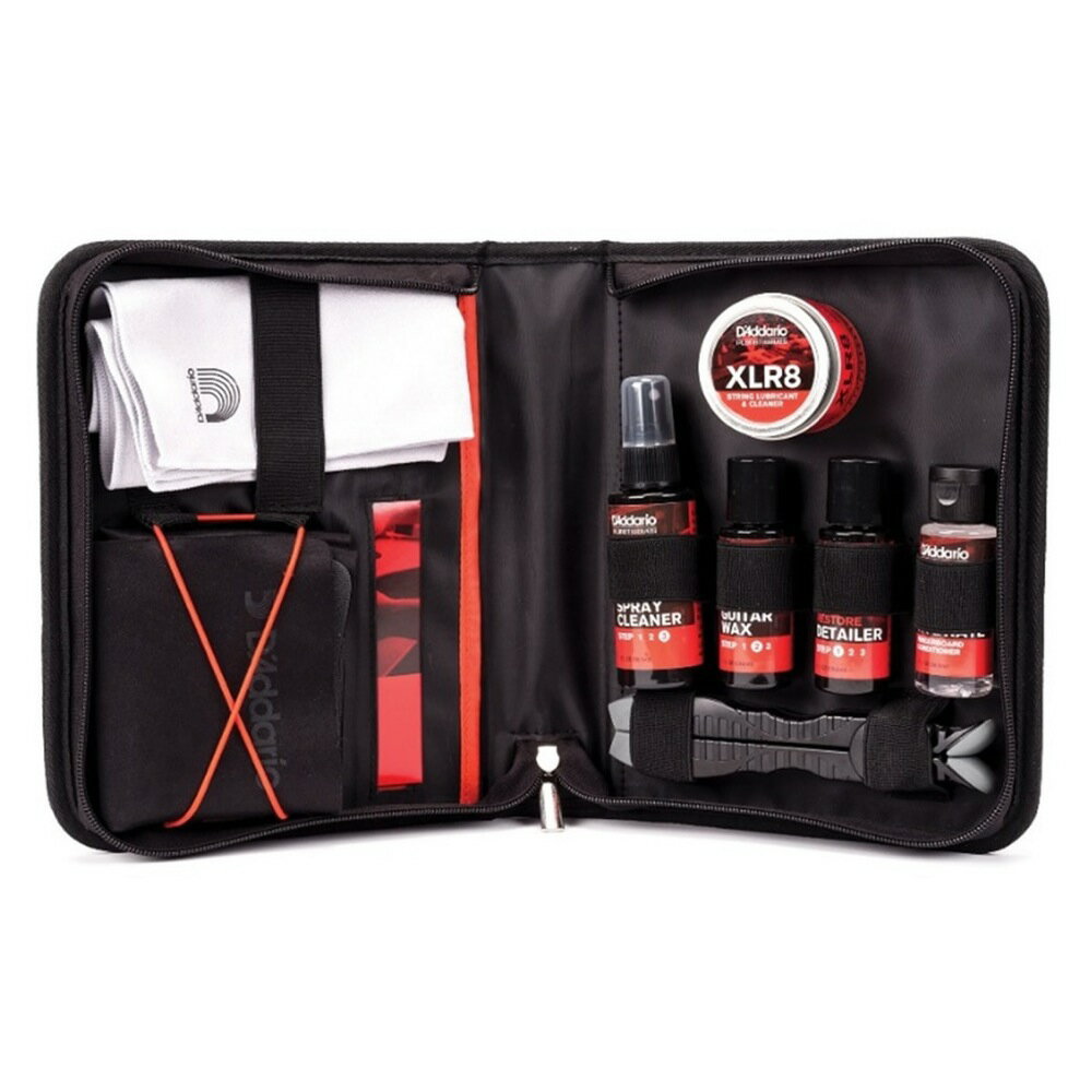 Planet Waves by D'Addario PW-ECK-01 メンテナンスキット【Instrument Care Kit -Complete Finish Care-】日ごろのギター/ベースのケアに必要なグッズがオールインワンセットになった便利なパックです。専用の収納ケースには、各種ポリッシュ、クリーニングクロス、ネックスタンド、作業用マットなど、便利なツールがギッシリ詰まっています。【キット内容】・専用ケース (非売品) ：メンテナンスキット用オリジナルケースは下記グッズがぴったり収まります。・Restore Polish Mini Bittle PW-PL-01S ：汚れから小さなスクラッチ傷まで幅広く使える強力なポリッシュ。・Protect Polish Mini Bottle PW-PL-02S ：最高級カルナバが含まれたWAXで楽器表面を美しく保護します。・Shine Polish Mini Bottle PW-PL-03S ：新品さながらの艶と輝きを取り戻すスプレータイプのクリーナー。・Hydrate Mini Bottle (Fretboard Conditioner) PW-FBCS ：深い色やナチュラルな材質の指板修復に最適なトリートメントオイル。・Fret Polishing System PW-FRP ：フレットをクリーンにし新品同様の色合いと輝きを取り戻します。・String cleaner and lubricant PW-XLR8-01 ：弦に擦るだけで、フィンガーノイズを減らし、本来のトーンをよみがえらせます。・マイクロファイバークロス PW-MPC ：研磨剤を使うことなく楽器の表面を美しく磨き上げることができます。・ヘッドスタンド PW-HDS ：弦の張替えやメンテナンスの際に便利な作業用スタンドです。・メンテナンス作業用マット (非売品) ：メンテンナスキット用オリジナルメンテナンス作業用マットです。