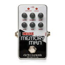 ELECTRO-HARMONIX Nano Deluxe Memory Man ギターエフェクターエレハモ ナノデラックスメモリーマン ディレイ コーラス ビブラート。Nano Deluxe MemoryManは、ベンチマークとなるオリジナルDeluxe Memory Manの紛れもない豊かなディレイ、コーラス、そしてビブラートをペダルボードに導入しやすいコンパクトなサイズで実現しました。Nano Deluxe Memory Manは、EHX（エレクトロハーモニクス）オリジナルのアナログディレイ、コーラスそしてビブラートに加えて、モジュレーションコントロールを強化するためにRateとDepthノブの両方を搭載しました。さらにはディレイタイムの最大値は550ms、ディレイ・テイルのON/OFFを切り替える内部アクセススイッチ、テイルズ機能時はトゥルー・バイパスがOFFになるBYPASSスイッチ、そして標準的なDC9V電源に対応するなどのアップデートが施されています。Deluxe Memory Man は、44年以上にわたりアナログディレイとモジュレーションの金字塔として君臨してきました。それが今、超コンパクトなパッケージになって新たにリリースされたのです。【特長】・30〜550m Secまでのディレイタイムを調節可能なDELAYコントロール・バイパス切替時にエコーが自然に減衰するか瞬時にミュートされるかを設定するTailsスイッチ・ビブラートやコーラスのようなエフェクトを生み出すためにディレイに加えるモジュレーションの量を設定するDepthノブ・モジュレーションの速度を調整するRateノブ・ペダルボードフレンドリーなコンパクトで頑丈なエンクロージャーを採用・サイズ：70 mm (w) x 113 mm (d) x 50 mm (h)・electro-harmonix 9.6DC-200 アダプター付属