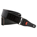 Righton! STRAPS ALLIGATOR Black ギター ベース用ストラップフェイクのスキンやレザーは、天然皮革よりも多くのカラーオプションやスタイルを可能にします。このストラップはワニ革のデザインがエレガントでさりげない個性を演出します。また、シンプルなデザインでギターの美しさをより一層際立て、ベルトや靴に合わせたコーディネートも楽しめます。クラシック・ロックやカントリー・ミュージックのステージでも映えるオーセンティックなルックスを実現しています。高品質な素材を使用し、100%動物性素材を使用しておりません。両端にピックホルダーを内蔵し、エッジングを施した新しいコンセプトシリーズです。Spec幅6cm長さ95 cm- 150 cmカラー：Black