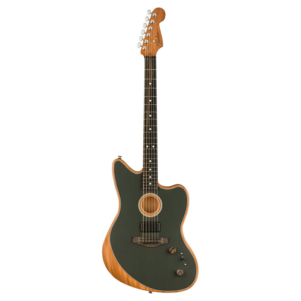 Fender American Acoustasonic Jazzmaster Tungsten エレクトリックアコースティックギター エレアコギターAmerican Acoustasonic Jazzmasterはフェンダーアコースティックギターの進化を加速させ、音楽をさらなる高みへと導きます。フェンダーとフィッシュマンにより共同開発されたアコースティックエンジンは、きっと素晴らしいインスピレーションを与えてくれるはずです。アコースティックのフォーキーなサウンドからエレクトリックギターのリズムトーンまでをこなすこのギターは、無限の可能性を秘め、新しい扉を開く革新的なモデルです。【スペック】・カラー：Tungsten・原産国：US・オリエンテーション：Right-Hand・シリーズ：American Acoustasonic・Fingerboard Material：Ebony・フィンガーボードラジアス：12" (305 mm)・ネックフィニッシュ：Satin Urethane・ネック：Mahogany・ネックシェイプ：Modern "Deep C"・フレット数：22・ナットの素材：Graph Tech TUSQ・ナット幅：1.6875" (42.86 mm)・ポジションインレイ：White Dot・ナット：Graph Tech TUSQ・トラスロッド：Bi-Flex・トラスロッドナット：1/8" American Series・ボディ：Mahogany・ボディバック：Mahogany・ボディフィニッシュ：Polyester Satin Matte・ボディ素材：Mahogany・ボディシェイプ：Modified Jazzmaster・ボディサイド：Mahogany・Body Style：Acoustasonic・ボディトップ：Solid A Sitka Spruce・ブレイシング：Transverse・Cutaway：Yes・Purfling：Black/Cream/Black・ロゼット：2-Ring B/W/B・Sound Hole：WaterFall Sound Port・ブリッジ：Modern Asymmetrical・Bridge Pins：GraphTech Tusq・ハードウェアフィニッシュ：Chrome・ピックガード：None・Strap Buttons：American Series・ストリング：Fender Dura-Tone 860CL Coated Phosphor Bronze (.011-.052 Gauges), PN 0730860405・チューニングマシーン：Fender Standard Cast/Sealed Staggered・コントロール：Master Volume, "Blend" Knob, 5-Way Switch・Special Electronics：3-pickup configuration: Under-Saddle Piezo/Internal Body Sensor/N4 Magnetic・フレットサイズ：Narrow Tall・スケール：25.5" (648 mm)・ソフトケース付き