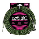 ギター シールド アーニーボール ERNIE BALL 6077 10' Braided Straight Angle Instrument Cable Black Green ギターケーブル