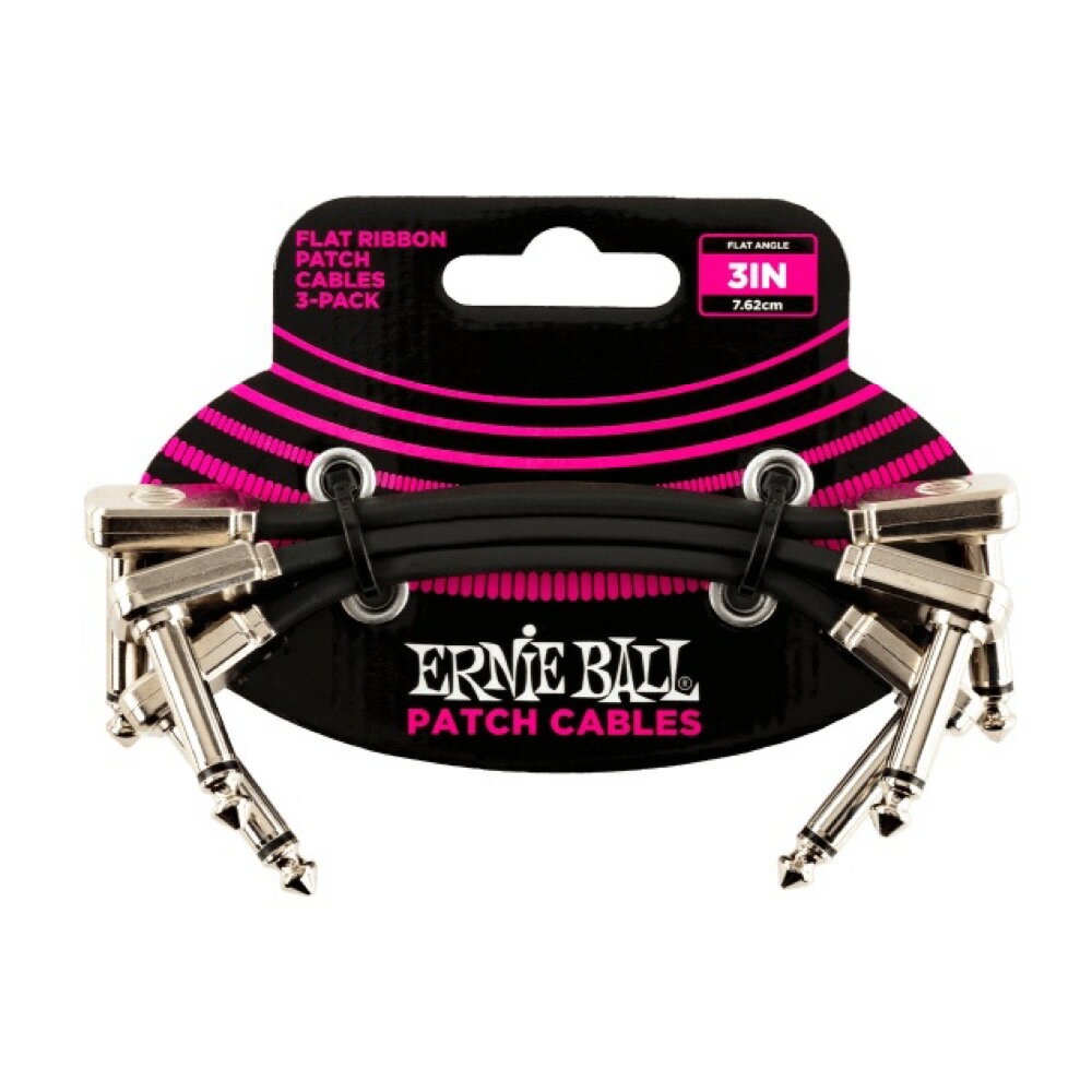 アーニーボール ERNIE BALL 6220 3”FLAT RIBBON PATCH CABLE 3-PACK フラットパッチケーブル