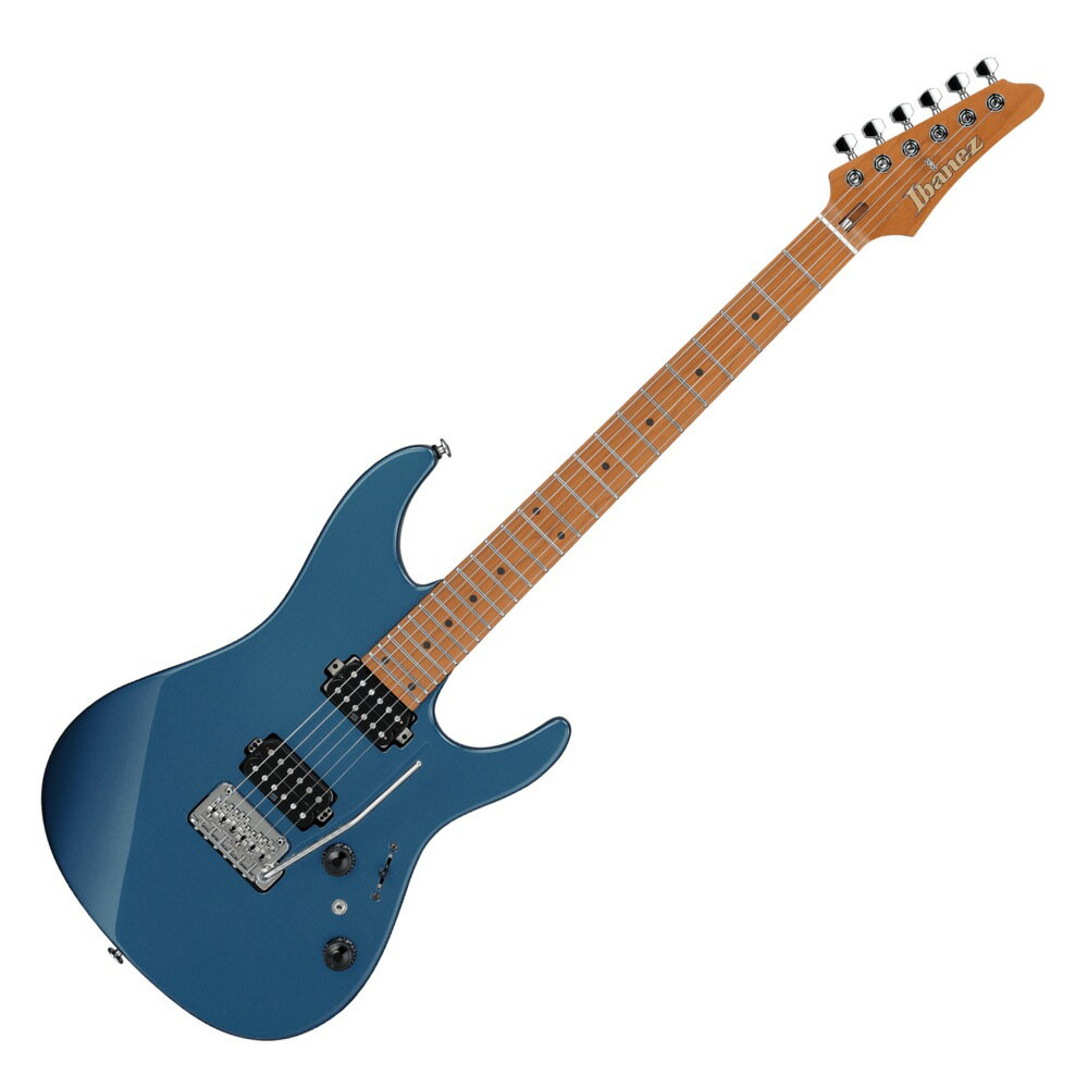 IBANEZ アイバニーズ AZ2402-PBM エレキギターAZシリーズHHモデル、PBM (Prussian Blue Metallic)カラーのエレクトリックギターです。【特長】■ S-TECH WOOD roasted maple 1pc neck & fretboardネックには窒素加熱処理技術である”エステック処理”されたメイプル材を使用しています。エステック処理された木材は形状安定性、反りに対する耐久性、耐水性、温度変化に強いといった特徴を持っており、日本国内で特許技術を取得しています。ネックの厚みは数多くの試作と検証を経た結果、20.5*22.5 (at 1F*12F)がベストであると結論付けました。また、フィニッシュには弾き込まれたギターのネックの様な質感のオイル・フィニッシュ仕上げを採用しています。■ AZ Modern Oval C Neck Grip数十種類のギターのネック・グリップを計測、分析して完成したオリジナル・ネック形状です。指板とネックの接着面から指板エッジにかけてなだらかに落とし込むようにシェイピングし、指板エッジを丸めたコンフォート・グリップです。ボールミル加工によって正確に且つ確実にその形状を再現しています。ネック幅はナットで42mm、最終フレットで57mmに設定し、ロー・フレット部では握り込みやすさ、ハイ・フレット部にかけては親指をネック裏に置くクラシカル・スタイルでの演奏性を特に配慮した形状となっています。■ Body Designコンテンポラリーなデザインを目指したオリジナル・ボディ形状です。Ibanezの代表機種である”S”を想起させる、薄く仕上げたボディ・コンターと大きめのエルボー・コンターは、プレイヤーとギターとの一体感を生み、演奏性向上にも大きく貢献します。ボディのくびれを深くすることで抱えた時やステージ上での取り回しが良く、高い演奏性を実現しています。ボディ表面はR3mm、裏面はR8mmと表裏で角Rを変えており、座位/立位に関わらずギターを抱えた瞬間にフィット感が感じられるエルゴノミックな設計です。■ Seymour Duncan HyperionTM Pickups数十種以上のピックアップを入手し、それら全ての周波数特性を測定。その中からAZに最適と考えられるピックアップの仕様と音像を割り出し、ピックアップ・ブランドとして長い歴史を持ちつつ、今も尚新たな取り組みを続けているピックアップ・ブランドの代名詞Seymour Duncan社とのコラボレーションによって生まれたAZ専用ピックアップです。歪ませてもどこかに原音のクリーンさを残す様、出力を抑え気味にし、ピッキングの追従性と再現性にポイントをおいたカスタム・ピックアップです。トレブルからベース、あるいは1弦から6弦までの鳴り方まで、あくまでもトータルのバランスを重要視しエフェクトの乗りの良さも追求しました。マグネットは全てAlnico-5を採用しています。■ dyna-MIX w/Alter switchミニ・スイッチの切替えひとつで自由自在にハムバッカーとシングルコイル・モードを行き来することができ、多数のサウンド・バリエーションを確保しています。限られた機材で限られた機材で一人何役もこなさなければならない現代のギター・プレイヤー向きのスイッチング・システムです。●AlterスイッチHHモデル...リアルなシングルコイルサウンドを実現するPower Tapモードへの切り替えとなります。片方のコイルはタップさせ、もう片方のコイルの低音域を生かす特殊配線が施された、ただのタップでは得られないクリアな高音域と太くて輪郭のハッキリしたサウンドが特徴です。■ Gotoh T1802 tremolo bridge多くのプレイヤーやギター・ブランドから、トレモロ・ブリッジの決定版として定評のあるGOTOH 510ブリッジを、IbanezとGOTOHとのコラボレーションで新生させたブリッジです。音の立ち上がりが良さと、ソリッドかつファットなサウンドの両立を実現する、硬質な切削チタン製サドルと切削 スチール製イナーシャ・ブロックを採用し、伸びのある高音域も特徴としています。弦間ピッチは10.5mmのナロー・スペーシング設計で、スキッピングやハイブリッド・ピッキングを多用するプレイヤーが要求する、弦間をまたいだピッキングのしやすさを追求しました。また、Ibanez Edgeトレモロのアームや、ウルトラ・ライト・トレモロ・アーム(カーボン製/UTA20/別売)も流用出来るアーム・ソケットを採用。従来のアームの様に回し入れることなくスナップ・インでアームを装着することが可能です。アーム取り付け部のトルクキャップを回転させることで、簡単にトレモロ・アームのトルク調整ができます。加えて、スタッドに埋め込まれたイモネジでがっちりと固定することで、チューニングのスタビリティやレ ゾナンスに大きく貢献するスタッド・ロック機構をも標準装備しています。スムーズなアーミングやアームアップが可能な2点支持フローティングを採用しています。■ Gotoh Magnum Lock machine heads w/H.A.P.チューニングのスタビリティに定評のあるGotoh製マグナムロック・マシンヘッドを採用しました。H.A.P(Height Adjustable Post)機構を搭載しており、ポスト高さを調節することが可能で、各弦毎に適切なテンションが得られます。■ Luminlay side dot inlay照明などでめまぐるしく変化する演奏環境に対応してくれる、高い視認性を誇る3.0mm径の蓄光材ドット・ポジションを採用しています。暗いステージの上でも自分の弾きたい音を見失うことはないでしょう。■ An ergonomic body back contourコンテンポラリーなデザインを目指したオリジナル・ボディ形状です。薄く仕上げたボディ・コンターと大きめのエルボー・コンターは、プレイヤーとギターとの一体感を生み、演奏性向上にも大きく貢献します。またボディのくびれを深くすることで抱えた時やステージ上での取り回しが良く、高い演奏性を実現しています。ボディ表面と裏面とで角のRを変えており、座位/立位に関わらずギターを抱えた瞬間にフィット感が感じられるエルゴノミックな設計です。■ Super All Access Neck Jointボディ裏面から8mmの高低差で段彫りし、さらにネックとの接合部を球面に仕上げることで高い演奏性を実現した"Super All Access"ネック・ジョイントです。低音弦側のカッタウェイを浅めに設計しており、ボディとネックとの設地面積を最大化することで、高い演奏性を保持しながらもサスティーンとレゾナンスの良さをも両立しています。■ Bone nut油含浸した牛骨ナットを採用しました。チューニングの安定性に大きく貢献するナットの滑りの良さと、ビンテージギターの様なレゾナンスを実現しています。【Specs】・neck type：AZ Oval C S-TECH WOOD Roasted Maple 1pc neck・body：Alder body・fretboard：S-TECH WOOD Roasted maple fretboard w/Black dot inlay & Luminlay side dot inlay・fret：Jumbo Stainless steel frets w/Prestige fret edge treaent・bridge：Gotoh T1802 tremolo bridge・string space：10.5mm・neck pickup：Seymour Duncan Hyperion (H) neck pickup・bridge pickup：Seymour Duncan Hyperion (H) bridge pickup・factory tuning：1E,2B,3G,4D,5A,6E・strings：D'Addario EXL110・string gauge：.010/.013/.017/.026/.036/.046・nut：Bone nut・hardware color：Chrome【Neck Dimensions】・Scale：648mm/25.5”・Width at Nut：42mm・Width at Last Fret：57mm・Thickness at 1st：20.5mm・Thickness at 12th：22.5mm・Radius：305mmR・カラー：PBM (Prussian Blue Metallic)・専用ハードシェルケース付属