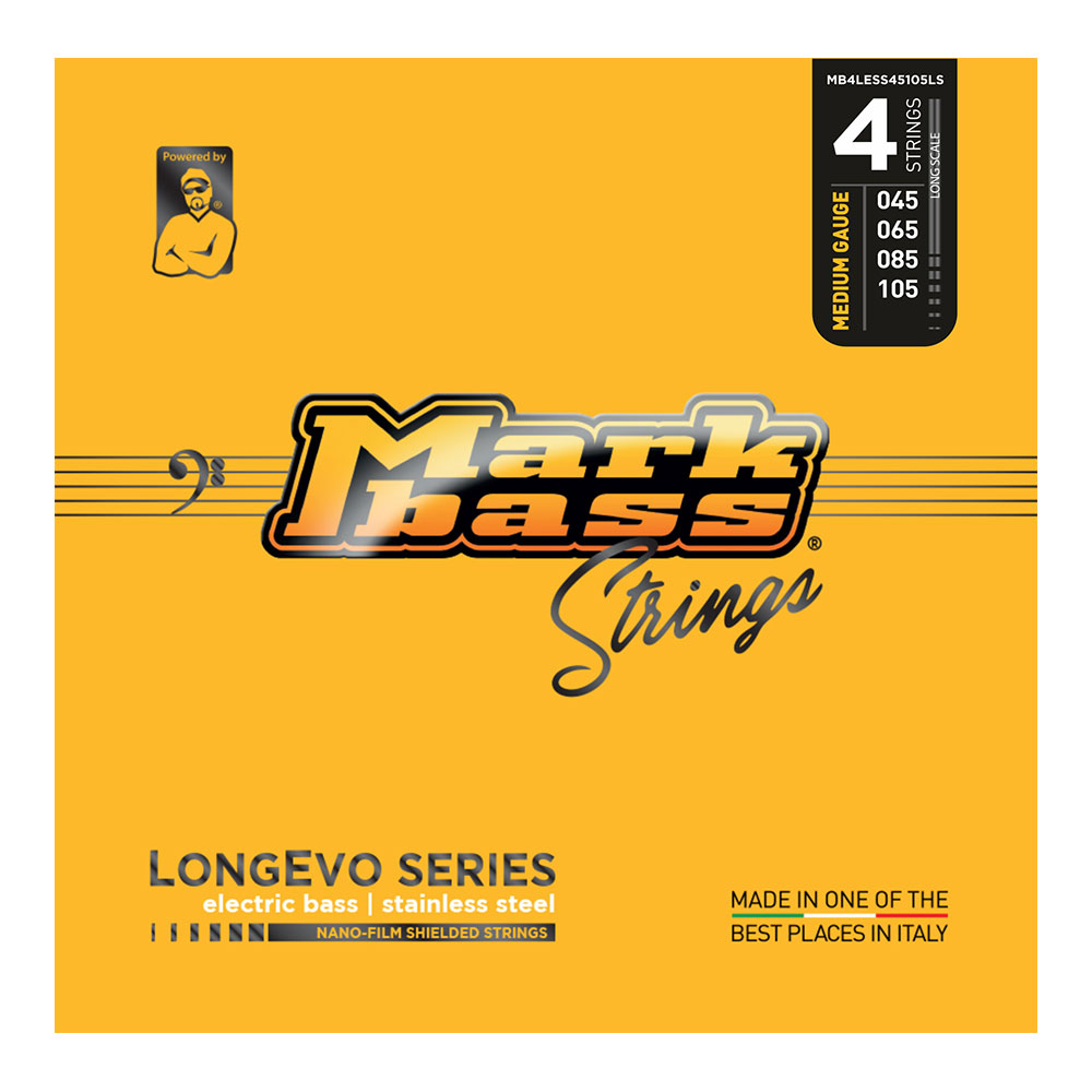 Markbass Strings MAK-S/4LESS45105 LONGEVO Series nano film stainless 45-105 エレキベース弦長寿命（LONGLIFE）＋進化（EVOLUTION）＜LONGEVO SERIES＞化学物質を使用しない全く新しいNANOテクノロジーを用いた、長寿命で「エコ」なLONGEVOシリーズ。老舗弦メーカーとしての経験と知識、常に革新的なMarkbassアティチュードによって通常の弦と変わらない弾き心地で長寿命、さらに環境にやさしい弦を実現させました。エコロジカルな独自のナノテクノロジーによって、「地球にやさしく」「驚くべき長寿命」でありつつ、さらに通常弦と変わらないトーンとフィーリング。コーティング弦の指触りが苦手という方にもオススメです。・地球にやさしい新しいナノテクノロジー・変わらない感触とトーンゲージ：.045 .065 .085 .105nano-film stainless