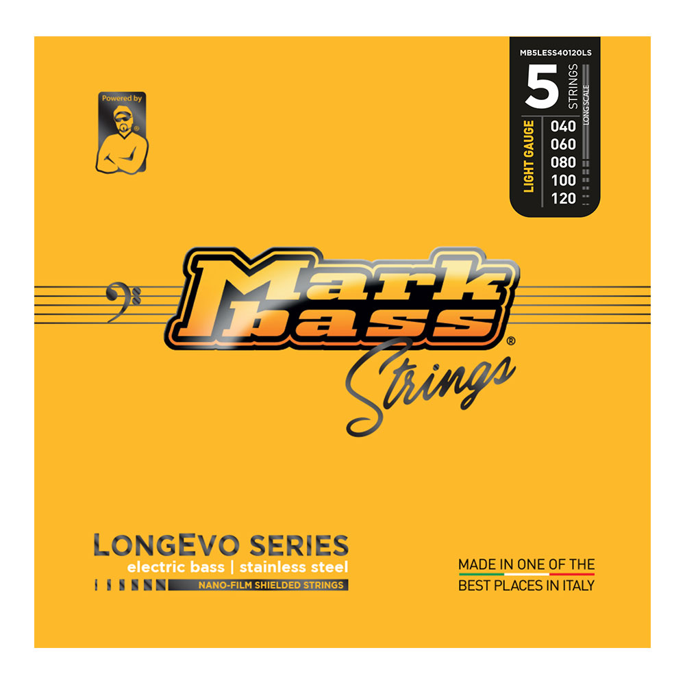 Markbass Strings MAK-S/5LESS40120 LONGEVO Series nano film stainless 40-120 5弦ベース弦長寿命（LONGLIFE）＋進化（EVOLUTION）＜LONGEVO SERIES＞化学物質を使用しない全く新しいNANOテクノロジーを用いた、長寿命で「エコ」なLONGEVOシリーズ。老舗弦メーカーとしての経験と知識、常に革新的なMarkbassアティチュードによって通常の弦と変わらない弾き心地で長寿命、さらに環境にやさしい弦を実現させました。エコロジカルな独自のナノテクノロジーによって、「地球にやさしく」「驚くべき長寿命」でありつつ、さらに通常弦と変わらないトーンとフィーリング。コーティング弦の指触りが苦手という方にもオススメです。・地球にやさしい新しいナノテクノロジー・変わらない感触とトーンゲージ：.040 .060 .080 .100 .120nano-film stainless