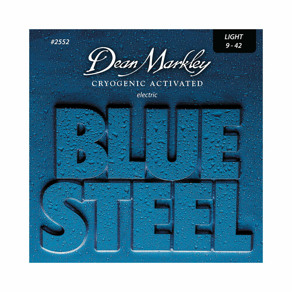 Dean Markley DM2552 Blue Steel Electric Guitar Strings Light 9-42 エレキギター弦BLUE STEEL シリーズ独自配合、凍結技術を使用した芯線の夢を叶える弦。3倍の寿命 - 驚異的なトーン - 優しいフィーリング - ハイアウトプット - 豊かなサスティーン。 弦を-320ºFまで凍らせることで、分子を引き締め、微細な隙間を最小限に抑えます。このプロセスにより、高音を荒くしたり低音を濁らせたりする過渡的な周波数が取り除かれ、より安定した、真の音色と長寿命の弦が生まれます。錫メッキされたマンドリン・ワイヤーの六角芯に、8%のニッケルメッキされたスチールの外周を巻いたブルー・スティール弦は、30年以上も世界中でベストセラーとなっており、世界中の最高のミュージシャンに愛用されています。ブルー・スティールの弦を一度試してみると、その魅力にはまります。他の弦では得られないハーモニクスを持ち、優れた感触、正確なピッチ、耐久性を備えています。私たちの夢は、あなたの夢を叶えるための弦を作ることです。ゲージ：9-42