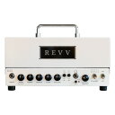 Revv Amplification D20 White ギターアンプヘッドカナダのハイエンドなアンプ＆エフェクター・ブランドのレヴ・アンプリフィケーションより、小規模ライヴ、自宅練習、デスクトップ・レコーディングまで幅広く使用できるオール・チューブ・ギター・アンプヘッドD20が登場しました。D20は、ライト・ウェイトでスモール・サイズの筐体にクリーンからクランチ・トーンに重きを置いた、いわゆるペダル・プラットフォーム・アンプで、4W/20Wの切替え可能な出力を備えています。フロント・パネルにはゲイン、トレブル、ミドル、ベース、ヴォリュームと非常にわかりやすいシンプルなコントロールを配置しており、背面にはエフェクト・ループも装備しています。プリ真空管に12AX7を2本、パワー真空管に6V6を2本使用した伝統的なオール・チューブ・ギター・アンプながら、デジタル・レコーディングにも対応した拡張性を備えています。通常のアンプ同様お好みの外部スピーカー・キャビネットに接続して使用できるほか、スピーカー出力を使用せず、バランスXLR出力端子を使用してミキサーやインターフェイスへのダイレクト出力が可能です。バランスXLRからの出力では、6パターンのTwo notes Torpedoヴァーチャル・キャビネットを利用することができ、DTMにも大変便利です。USB端子を利用してPCなどへの接続すれば、Two notesのTorpedo Remoteソフトウェアを用いることが可能になり、EQのコントロールやリヴァーブ空間の選択、キャビネット・シミュレーターやマイク・シミュレーターを利用した緻密なサウンド・メイキングが実現します。さらに同ソフトウェアとMIDI端子を使用してセッティングをすることで、お手持ちのMIDIコントローラーでヴァーチャル・キャビネットなどのユーザー設定を増やしたり、プログラム・チェンジを行うこともできます。カラーはホワイトです。【Specification】出力(Peak): ＜4Wスイッチ選択時＞ 10W@4Ω、5W@8Ω ＜20Wスイッチ選択時＞ 50W@4Ω、25W@8Ω出力(RMS): ＜4Wスイッチ選択時＞ 3.8W@4Ω、3.7W@8Ω ＜20Wスイッチ選択時＞ 19.4W@4Ω、19W@8Ω使用真空管: 12AX7×2, 6V6×2コントロール: [Front Panel] Gain (Pull - Boost), Treble, Middle, Bass, Volume, 20W/4W Switch, Pre/Post Switch, Level, Virtual Cabinet, Standby Switch, ON/OFF Switch [Rear Panel] Ground/Lift Switch, Inpedance(8Ω/4Ω) Switch, Internal Load/Speaker Switch入出力端子: [Front Panel] Input, Headphone Out [Rear Panel] Power Input, Cabinet Lightning, MIDI IN, USB, Bias Test, XLR Balanced Output, FX loop (Send, Return), Speaker(1/4”)トーン・コントロール・レンジ: [Bass] ±15dB @110Hz, [Midrange] ±9.6dB@550Hz, [Treble] ±19dB @10kHzS/N比: 37dB(標準)対応電源: 100VAC, 50/60Hzサイズ: H168 × W308 × D165mm (突起物含む、ハンドルは折りたたみ状態での高さ)重量: 約3.8kg