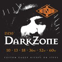 ROTOSOUND DZ10 DARKZONE CUSTOM GAUGE 10-60 エレキギター弦よりヘヴィなトーンを志向する、またはドロップチューニングを使用するプレイヤー向けにデザインされたカスタム・ゲージのニッケルオンスチールのエレクトリックギター弦です。DZ10は、重厚な音色を好むプレイヤーや、ドロップ・チューニングを使用するプレイヤーのために設計された、ニッケル・オン・スティールのエレクトリック・ギター用カスタム・ゲージ弦です。●Made in United Kingdom・String Gauges: .010 / .013 / .018 / .036w / .052w / .060w・Material: Nickel on Steel・Tone: Balanced・Output: Medium