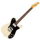 Fender American Vintage II 1977 Telecaster Custom RW OWT エレキギターAmerican Vintage IIは、音楽の歴史を変えた革新的なエレクトリックギターとベースを、極めて正確に再現したシリーズです。当時の仕様を忠実に反映したボディシェイプ、ネック、ハードウェア構成、プレミアムなフィニッシュ、そして年代別にヴォイシングされ細部にまでこだわり抜いたピックアップを搭載し、本物のFenderクラフトマンシップとトーンのエッセンスを凝縮した一本です。Telecaster Customは、フェンダーが初めてハムバッカーを採用したモデルの1つです。American Vintage II 1977 Telecaster Customは、快適なバックカット、アッパーホーンに配置された3ウェイトグルスイッチ、スタイリッシュなピックガードに取り付けられたデュアルボリューム＆トーンコントロールを特徴としています。American Vintage II 1977 Telecaster Customは、オリジナルの真髄とも言えるトーンとフィーリングを再現しています。このTelecaster Customは、ネックポジションにWide Rangeハムバッカー、ブリッジポジションにPure Vintage ‘77 Single-Coil Teleピックアップを搭載しています。本格的なWide Rangeハムバッカーを作るために、1981年以来生産されていなかったCuNiFeマグネットをオリジナルのサウンドを再現するために不可欠な要素として復活させました。American Vintage II 1977 Telecaster Customは、1977 “C”シェイプの密度の高いメイプルネックに21本のヴィンテージトールフレットを配した7.25インチラジアスのメイプルまたはローズウッド指板を採用し、まるで1977年に舞い戻ったかのような、当時の楽器の演奏性を彷彿させます。その他、6つのスロテッドスチールバレルサドルを備えたTeleブリッジ、Fロゴチューナー、ヘッドに配置された便利なBulletスタイルトラスロッドナット、Micro-Tilt付きの3ボルト式ネックプレートなどを装備しています。カラーはOlympic White、Wine Redの2種類から選択可能です。American Vintage IIは、フェンダーの礎を築いたギターとベースを忠実に復刻している、ヴィンテージフェンダーのトーンとフィーリングを愛するプレイヤーへ向けたシリーズです。音楽の歴史を作り上げてきたギターとベースを、現代の技術で蘇らせています。【スペック】プロダクトネーム：American Vintage II 1977 Telecaster Custom, Rosewood Fingerboard, Olympic Whiteモデル番号：0110440805シリーズ：American Vintage IIオリエンテーション：Right-Handカラー：Olympic White原産国：USヘッドストック：Large '70s Styleネック：3-Boltネックフィニッシュ：Gloss Polyurethaneネックシェイプ：1977 "C"ネック：3-Boltフィンガーボードラジアス：7.25" (184.1 mm)Fingerboard Material：Round-Laminated Rosewoodポジションインレイ：White Pearloid Dot - 7mmサイドドット：フレット数：21トラスロッド：Bullet Styleトラスロッドナット：Bullet Styleナット：Boneナット幅：1.650" (42 mm)ナットの素材：Boneボディ：Alderボディフィニッシュ：Gloss Polyurethaneボディシェイプ：Telecasterボディ素材：Alderブリッジ：Pure Vintage 6-Saddle Tele with Slotted Steel Barrel Saddlesブリッジカバー/テイルピース：Includes Chrome Bridge CoverBridge Mounting：4-Screw Vintage-Styleピックガード：3-Ply Black/White/BlackPickup Covers：Neck: Chrome; Bridge: Blackコントロールノブ：Skirted Black Plastic with Numbered IndicatorsSwitch Tip：Aged Whiteハードウェアフィニッシュ：Nickel/Chromeチューニングマシーン：Pure Vintage Fender “F” StampedString Trees：Dual-Wingストリング：Fender USA 250R Nickel Plated Steel (.010-.046 Gauges), PN 0730250406Neck Plate：3-Bolt "F" Stamped with Micro-TiltStrap Buttons：Vintage-Styleブリッジピックアップ：Pure Vintage '77 Single-Coil Teleネックピックアップ：Authentic CuNiFe Wide-Range Humbuckingピックアップコンフィギュレーション：HSコントロール：Volume 1. (Neck Pickup), Volume 2. (Bridge Pickup), Tone 1. (Neck Pickup), Tone 2. (Bridge Pickup)Switching：3-Position Toggle: Position 1. Bridge Pickup, Position 2. Bridge and Neck Pickups, Position 3. Neck Pickupフレットサイズ：Vintage Tallスケール：25.5" (64.77 cm)スタイル：1 single-coil, 1 humbucking