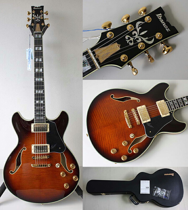 IBANEZ JSM100VT エレキギター20年前からずっとIbanezのAS200をステージでもレコーディングでも使い続けてきたJohn。彼の愛用のギターを忠実に再現した、IBANEZ JSM100VT。基本スペックは当然のこと、センターブロックはスプルース＋メイプル＋スプルース、そしてJohn自身幸運のアイテムとしている小さな虫のインレイが入ったトラスロッドカバーなど、彼のスピリットまでも継承するモデルです。neck type：1pc Mahogany set-in Prestige neckfingerboard：Ebony fingerboardbridge：Gotoh 510BN bridgetailpiece：Quik Change II tailpieceneck pu：Super 58 (H) neck pubridge pu：Super 58 (H) bridge puhardware color：Gold