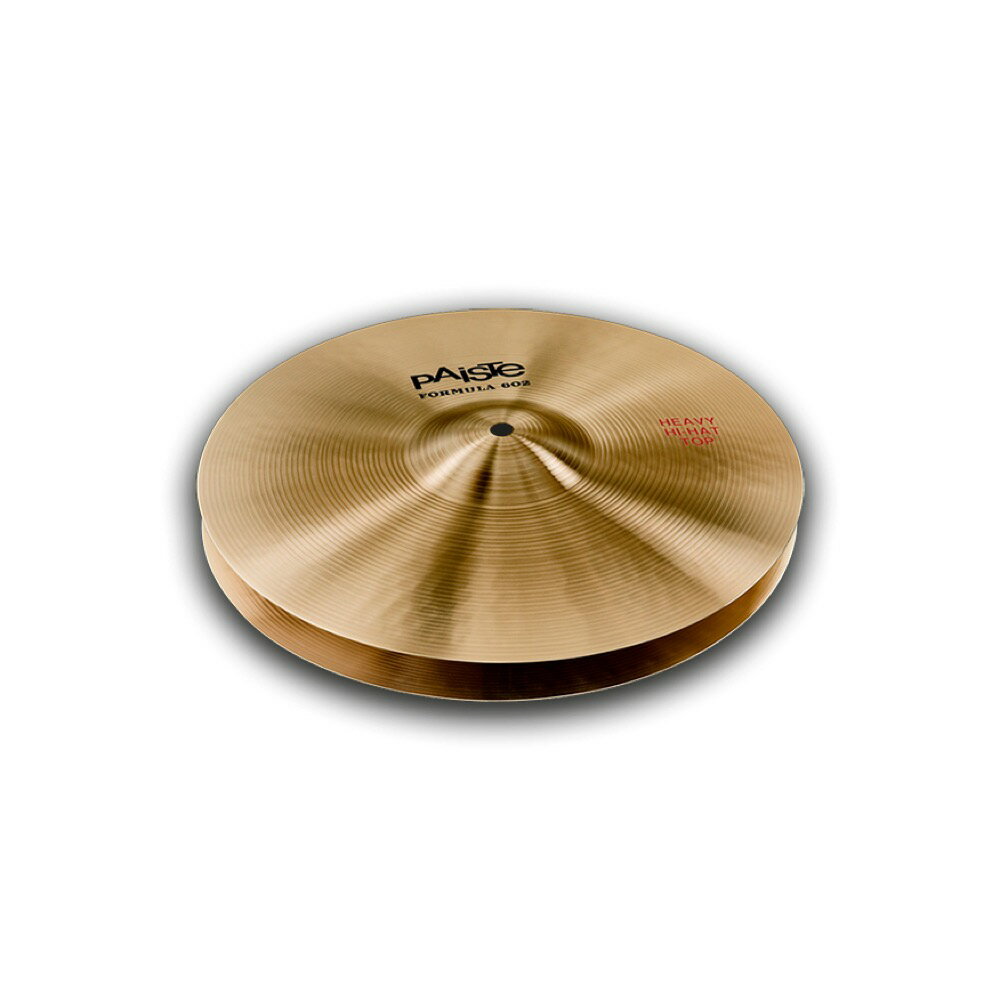 PAISTE Formula 602 Classic Heavy Hi-Hat TOP 14” ハイハットシンバル トップ※画像はサンプルです。詳しくは商品説明をお読み下さい。※トップのみでの販売になります。お間違えないようにご注意下さい。1959年に発売され伝説的なシンバルとなっていたFormula 602シリーズ。緻密なプレイに最適な音量、デリケートかつソフトなサウンドが特徴のFormula 602がプレイヤーの期待に応え再発売です。Formula 602 Classic - Hi-HatHeavy Hi-Hat14インチ ハイハットシンバル トップ