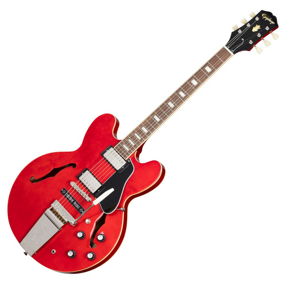 Epiphone Joe Bonamassa 1962 ES-335 Sixties Cherry エレキギター※ご購入後15日以内に、必ず同梱されるユーザー登録カードに必要事項をご記入の上、ギブソン・ジャパンへご郵送下さい。ユーザー登録したご本人に限り、メーカー規定の故障に対してのみ、無期限での保証が提供されます。【Joe Bonamassa1962 ES-335, Sixties Cherry】ギターの世界では、ある特定のモデルが他のモデル以上に特別な輝きを放つことがあります。ジョー ボナマッサのような世界的なギタリスト/ギターコレクターが所有しプレイしてきたモデルとなれば、そのモデルは特別感を帯びるようになるのです。1996年、ジョーは1962年製でレッドフィニッシュのES335を購入し、最初のソロアルバム“A New Day Yesterday”の収録で使用しました。ところが2001年、ニューヨークからロサンゼルスへの引っ越し資金のため、彼は泣く泣くそのギターを手放してしまいました。その後、ジョーの最初のアルバムから20周年となるタイミングで、偶然にも運命的な予期せぬ電話がジョーのもとにかかってきました。こうして、ファーストソロアルバムで活躍し西海岸での活動へと導いた、あのレッドフィニッシュのES-335がジョーの手許に再び収まることとなりました。再び手に入れることができた幸運を噛みしめながら、ジョーは、生涯このギターを手許に置いておくことを誓いました。エピフォン ジョー ボナマッサ 1962 ES-335は、伝説的ギタリストであるジョーと彼の愛器に敬意を表して製作されました。1ピース マホガニーネック、インディアンローレル指板、丸みを帯びたラウンディドC ネックプロファイル、ギブソン バーストバッカー タイプ2/タイプ3 ピックアップ、CTSポテンショミーターとマロリー キャパシター、スイッチクラフト製ピックアップセレクタートグルスイッチとアウトプットジャック、マエストロバイブローラを搭載。エピフォンとジョー ボナマッサのデザインが施された特製ハードケース、特製認定書が付属となります。【Spec】＜BODY＞・Body Styles：ES・Body Shape：ES-335・Body Material：5-ply Layered Maple・Top：5-ply Layered Maple・Back：5-ply Layered Maple・Side：5-ply Layered Maple・Bracing：Spruce Contour Brace・Centerblock：Maple・Binding：Single Ply Cream; Top, Back, and Fretboard・Body Finish：Gloss＜NECK＞・Profile：Rounded "C"・Scale Length：628.65 mm / 24.75 in・Fingerboard Material：Indian Laurel・Fingerboard Radius：304.8 mm / 12 in・Fret Count：22・Frets：Medium Jumbo・Nut Material：Graph Tech・Nut Width：43.0 mm / 1.692 in・Inlays：Small Block・Joint：Glued In, Set Neck＜HARDWARE＞・Finish：Nickel・Bridge：Epiphone LockTone Tune-O-Matic・Tailpiece：Maestro Vibrola・Tuning Machines：Epiphone Deluxe with Double Ring Buttons・Pickguard：5-ply Black・Truss Rod：Dual Action・Truss Rod Cover：2-ply Bell・Control Knobs：Black Top Hat with Chrome Insert・Switch Tip：White・Strap Buttons：2 - Bottom and Back of Heel・Mounting Rings：Black・Pickup Covers：Nickel＜ELECTRONICS＞・Neck Pickup：Gibson Burstbucker 2・Bridge Pickup：Gibson Burstbucker 3・Controls：2 Volume, 2 Tone; CTS Potentiometers, Mallory Capacitors・Pickup Selector：3-Way Switchcraft Toggle・Output Jack：1/4" Switchcraft＜Miscellaneous＞・Strings Gauge：.010, .013, .017, .026, .036, .046・Case：Custom Hardshell Case Included・Accessories：Certificate of Authenticity・カラー：Sixties Cherry