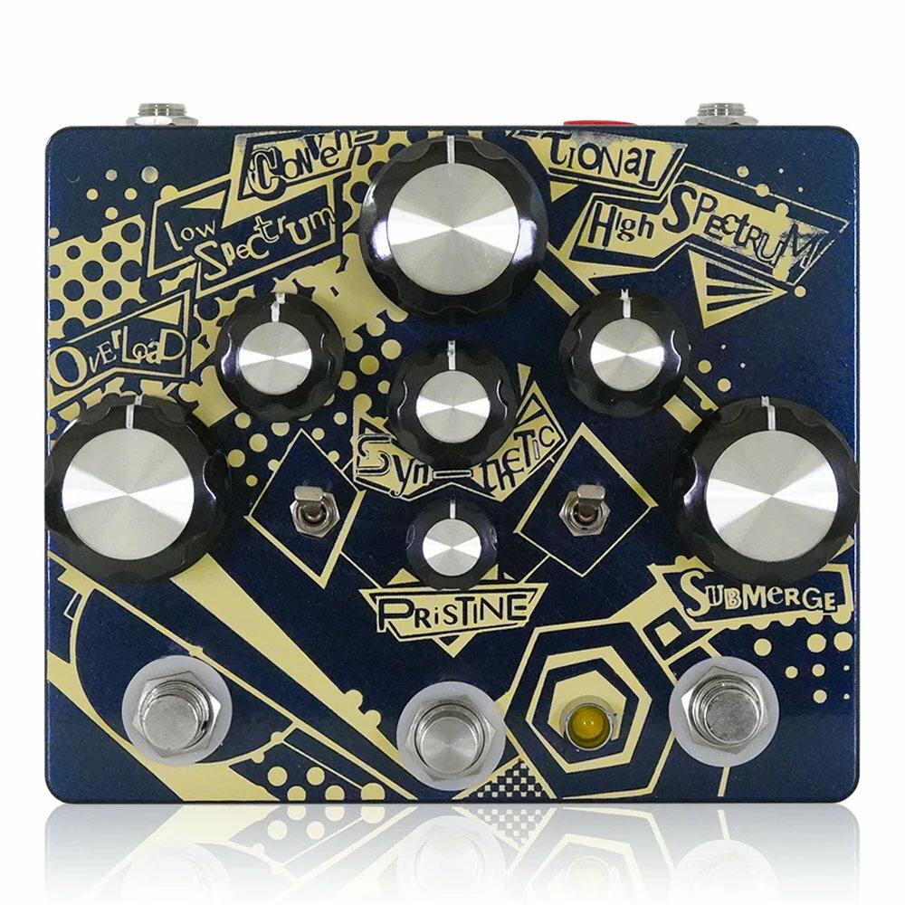 Hungry Robot Pedals The Collective ファズ ギターエフェクターハングリーロボットペダルズ / ザコレクティブHungry Robot Pedals The Collectiveは、全く新しく設計されたファズペダルです。複雑な設計で、最も熱烈にファズを愛するプレイヤーのための真に新しいファズで、多数の内部コントロールでトーンを絞り込み、多数のコントロールノブで広く音色を調整できます。The Collectiveの中には3つのファズ回路があり、2バンドフィルターとフィードバックループを組み合わせています。ペダルトップにあるConventionalノブはトラディショナルなサウンドのファズです。カオスなファズとバランスを取って調整することができます。Low SpectrumとHigh Spectrumはアクティブなステートバリアブルフィルターです。SyntheticノブはCMOSを使用したロジックベースのファズで、ベルクロファズやシンセ、ゲート、グリッチトーンを表現します。Pristineノブを使えば、クレイジーなトーンにクリーントーンをミックスして音色をバランスさせます。Overloadノブは内部フィードバックループへのシグナルレベルで、ファズの出力がフィードバックして発振や危険なトーンを生み出します。Overloadノブの下にあるフットスイッチでフィードバックループのモメンタリON/OFFが可能です。トグルスイッチでフィードバックループを常時ONにすることもできます。Submergeノブは、モノフォニックサブオクターブファズです。Syntheticファズ同様、CMOSベースのゲーテッドファズです。オクターブ下を常時加えるトグルスイッチや、一時的に加えるモメンタリフットスイッチがあります。これらを組み合わせて、全く新しいギタートーンを生み出すことができます。●コントロール・Conventional：トラディショナルファズの音量を調整します。・Synthetic：Syntheticファズの音量を調整します。・Pristine：クリーンミックスレベルを調整します。・Overload：フィードバックループのフィードバック量を調整します。・Overloadトグルスイッチ：上側にするとフィードバックループが常時ONとなります。・Overloadフットスイッチ：踏んでいる間フィードバックループがONになります。・Submerge：Submergeファズの音量です。モノフォニックサブオクターブ（オクターブ下）の音量です。・Submergeトグルスイッチ：上側にするとサブオクターブが常時ONになります。・Submergeフットスイッチ：踏んでいる間サブオクターブがONになります。・中央のフットスイッチ：エフェクトON/OFFを切り替えます。●内部コントロールConventional Fuzz：Character、Bias1、Bias2：ファズのキャラクター、およびバイアスコントロールでConventionalファズの音色を調整します。Clean Blend：クリーントーンがEQ/Flatスイッチ：EQセクションをバイパスするかどうかを切り替えます。EQセクション：Lowスイッチ/Midトリム/Highスイッチ：クリーントーンのEQセクションで、高域と低域の音色はスイッチで、中域はトリムポットで調整します。Synthetic Fuzz：Sensitivity、Filter Bank：ゲートの強さをSensitivityで、Filter Bankスイッチはローパスの設定をします。Submerge：Sensitivity、Filter Bank、Gain：Gainはプリゲイン、Filter Bankはローパスフィルターの設定、Sensitivityはサブオクターブの応答を調整します。●スペック駆動：センターマイナスDC9V（電池はお使いになれません）消費電流：97mA種類：ファズアダプター：9Vセンターマイナス電池駆動：-コントロール：Conventional、Synthetic、Pristine、Overload、High Spectrum、Low Spectrum、Submerge、Dozen