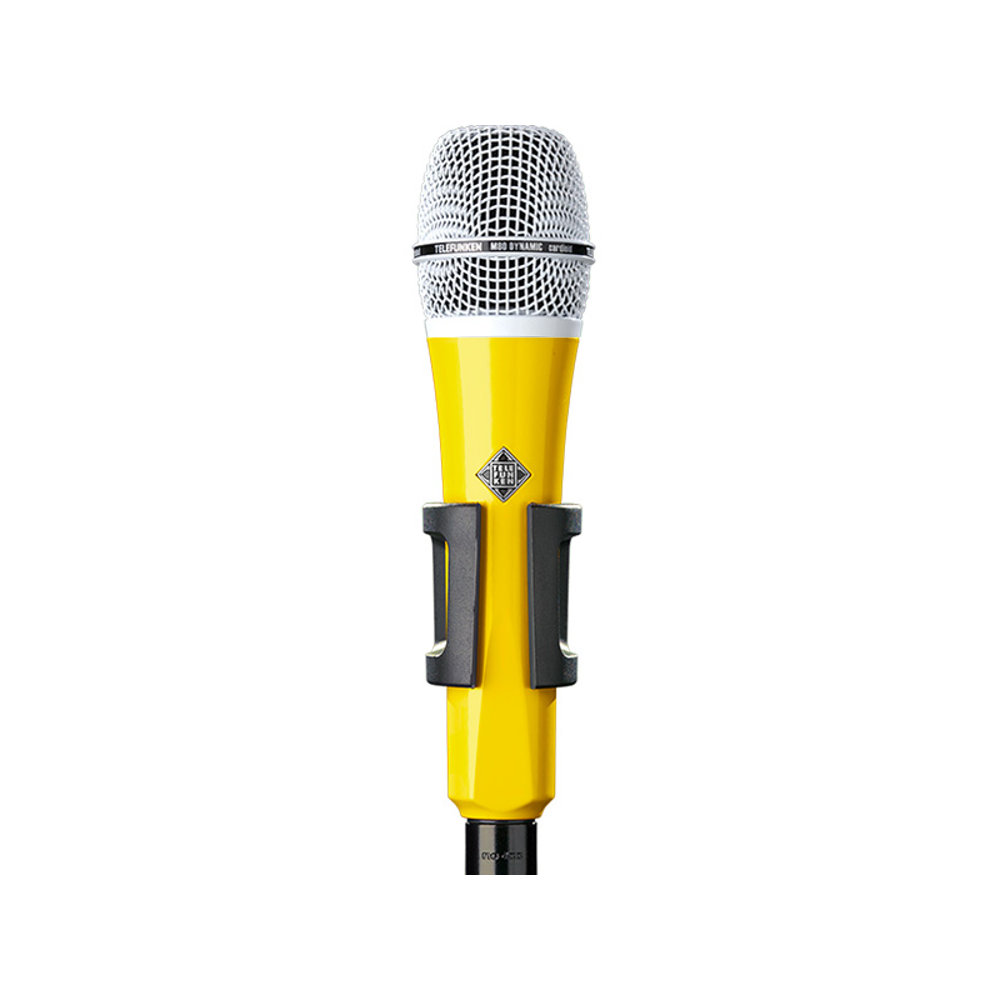 TELEFUNKEN(テレフンケン) M80 Custom Shop イエロー/ホワイト ダイナミックマイクCOLOR: ボディ：イエロー / グリル：ホワイトM80はダイナミックマイクでありながらコンデンサーマイク並のパフォーマンスを兼ね備えた非常に優秀なマイクです。単一指向性でワイドなダイナミックレンジ及び周波数特性を誇ります。ハンドリングノイズを抑えるボディ設計と、ダイアフラムの音色はオープンでワイド、ミックスの中でも埋もれることなく存在感のある音が期待できます。M80の最大の特徴は新設計ローマスボイスコイル及び超薄型マイラーダイアフラムとAMI/TAB-Funkenwerk社製のカスタム出力トランスにあります。この新設計のダイアフラムは今までの『重い』ダイアフラムとボイスコイルで失っていた『音色』を変化させることなく高効率で電気信号に変換する事ができ、またT80 TELEFUNKEN社製カスタムワウンド・トランスフォーマーは古き良きアナログオーディオの独特の暖かみのありながらプレゼンスのある音を出してくれます。低域の近接効果も程よくコントロールされておりボーカルはもちろんの事、ドラムやベースなどの録音にも非常に優秀なマイクとなっています。Type: DynamicPolar Pattern: SupercardioidFrequency Range: 50 Hz - 18 kHz, ±3 dBCapsule: 25mm Dynamic Moving CoilTransformer: TELEFUNKEN Elektroakustik T80Sensitivity: 1.54 mV/Pa, ±1 dBOutput Impedance: 325 ΩMaximum SPL (for 1% THD): 135 dBDimensions/Size: 184 mm L x 48 mm DiaWeight: 430 g付属品 :M80：マイククリップ及び専用ケース※マイクホルダーのネジ受け部の内径は5/8インチサイズです。ネジ径変換アダプタは付属しません。※色味や塗装の仕様は予告無く変更となる場合があります。