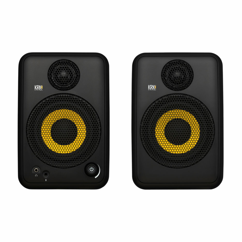 KRK SYSTEMS GoAux 4 モニタースピーカー ペア キャリングバック付き 角度調整可能スタンド付きKRK GoAuxシリーズは、可搬性と定評のあるKRKサウンドを兼ね備えたポータブル・ニアフィールドモニタースピーカーです。専用のナイロン製キャリングバッグに、スピーカーペア、角度調整が可能な専用スタンド、ケーブル類などを収納することができます。バイアンプ設計と背面ポート加工のABSキャビネットの組み合わせにより、小型スピーカーサイズにもかかわらず驚異的な低域を提供します。パワーアンプは1つのスピーカーに内蔵しており、もう一方のスピーカーに付属のスピーカーケーブルで接続します。そのため、操作に必要な電源コードの接続は1本で済みます。ソースの接続は、1/8インチAUX、RCAによる有線接続、またはBluetooth機能によるワイヤレス接続に対応しています（GoAux 4のみ1/4インチTRSバランスフォーン、USB接続可）。フロントパネルのヘッドホン端子に接続すると、自動的にスピーカーがミュートになります。※ GoAux 4は、付属の測定マイクでAUTO ARC（自動ルーム補正機能）を使用することができます。この機能により、音響環境に最適化な設定に自動補正されます。主な特長・可搬性と定評のあるKRKサウンドを兼ね備えたポータブル・ニアフィールドモニタースピーカー・専用のナイロン製キャリングバッグに、スピーカーペア、角度調整が可能な専用スタンド、ケーブル類などを収納可能・入力は1/8インチAUX、RCAによる有線接続、またはBluetooth機能によるワイヤレス接続に対応（GoAux 4のみ1/4インチTRSバランスフォーン、USB接続可）仕様:GoAux 4入力:Bluetooth、1/4インチTRSバランス、RCA、USB-TYPE B、1/8インチAUX、自動ARCマイク用出力:1/8インチ ステレオヘッドホン（自動スピーカーミュート）Bluetooth:バージョン 5.0低域ドライバー:4インチ WOVEN GLASS ARAMID高域ドライバー:1インチ SOFT TEXTILE DOMEクロスオーバー周波数:2.5 kHzパワー:バイアンプ Class-D（トータル: 100W RMS、ウーファー: 33W RMS、ツィーター:17W）最大SPL（連続）:98.5 dBピークSPL:102 dB最大SPL（モメンタリーピーク）:108 dB周波数特性（-3 dB SPL）:65 Hz - 20 kHz周波数レンジ（-10 dB SPL）:55 Hz - 22 kHzシステム歪率:＜ 0.2％ THD+N 45 Hz - 20 kHz（-3 dB Max Power）S/N比:＞ 95 dB（A-weighted）@ rated output levelカバー範囲（水平 x 垂直）:120° x 60°AC入力:AC 100 - 240 V 50/60 Hz消費電力:アイドル: 6.07 W、最大パワー: 100 W、スタンバイモード: 0.475 Wエンクロージャー形式:背面ポートエンクロージャー素材:ABSエンクロージャー仕上げ:ブラック寸法（高さ x 横幅 x 奥行）:205 mm x 136 mm x 140 mm重量:4.3 kg（スピーカーペア、スタンド、キャリングバッグ、付属品含む）