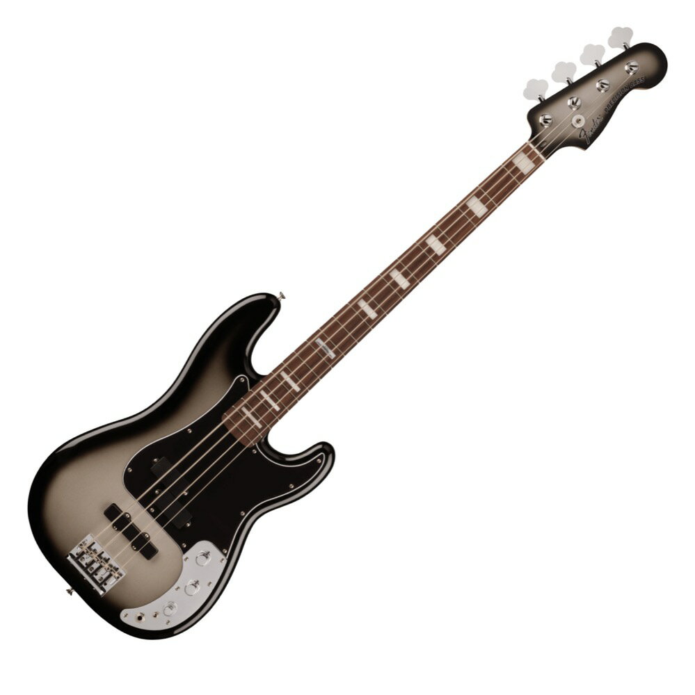 Fender Troy Sanders Precision Bass RW Silverburst エレキベース激しいライブパフォーマンスと、残忍で深遠かつ難解なスタジオアルバムで、今日のヘヴィミュージックを代表する最もエキサイティングなバンドの一つであるMastodon。20年以上にわたって進化し続けるサウンドと音楽批評家からも高い評価を得ている8枚のフルアルバムで商業的な成功を収めているこのグラミー賞受賞のモンスターバンドは、一つのジャンルに収まりきらない幅広い音楽性で世界のファンを魅了しています。Mastodonの圧巻の低音域を支えるのが、ベーシストのトロイ・サンダースです。ドロップチューニングのツインギターを従え、楽曲を根底から支える控えめなベースラインから全力で攻め立てる骨太のベースソロまで、Troy Sanders Precision Bassは、トロイのアグレッシブなハイボルテージパフォーマンスを強烈にサポートします。Troy Sanders Precision Bassは、Tim ShawデザインのスプリットコイルPrecision BassピックアップとNoiseless Jazz Bassピックアップ、カスタムヴォイシングの18Vプリアンプ、Fender HiMassヴィンテージブリッジを搭載し、圧倒的なパワーと完璧なイントネーションを実現します。その他、魅惑的なSilverburstフィニッシュのアルダーボディ、独自のクロムフィニッシュコントロールプレート、'70s P-Bass Custom "C "シェイプメイプルネック、パーロイドブロックインレイ、20本のミディアムジャンボフレットを備えた9.5インチラジアススラブロースウッド指板などの特徴を備えています。70年代スタイルのFenderロゴをフロントに、トロイのサインデカールをバックにあしらったヘッドストックもまたSilverburstのマッチングフィニッシュで、ネックプレートにはMastodonの"Remission"ロゴが、そして12フレットインレイにカスタム”Emperor of Sand"アイコンが施されています。Troy Sanders Precision Bassは、Mastodonの圧巻のパワーと特徴的なサウンドをあなたの指先に届けます。【スペック】Generalシリーズ：Artistオリエンテーション：Right-Handカラー：Silverburst原産国：MXNeckヘッドストック：Precision Bassネック：Mapleネックフィニッシュ：Satin Urethane with Matched Headcapネックシェイプ：Custom '70s Precision Bassネック：4-Boltフィンガーボードラジアス：9.5" (241 mm)FINGERBOARD MATERIAL：Slab Rosewoodポジションインレイ：White Pearloid Blocks with Custom Mastodon Inlay at 12th Fretサイドドットフレット数：20トラスロッド：Head Adjustトラスロッドナット：3/16" Hex Adjustmentナット：Synthetic Boneナット幅：1.625" (41.3 mm)ナットの素材：Synthetic Boneボディボディ：Alderボディフィニッシュ：Gloss Polyesterボディシェイプ：Precision Bassボディ素材：AlderHardwareブリッジ：4-Saddle HiMass Vintage (String-Through-Body or Top-Load)BRIDGE MOUNTING3-Screw Modernピックガード：3-Ply Black/White/BlackPICKUP COVERS：Blackコントロールノブ：Knurled Flat-Topハードウェアフィニッシュ：Nickel/Chromeチューニングマシーン：Standard Open-GearSTRING TREES：Vintage-Style Discストリング：Fender USA 7250M Nickel Plated Steel (.045-.105 Gauges), PN 0737250406NECK PLATE：4-Bolt with Custom Mastodon Logo, SerializedSTRAP BUTTONS：Vintage-StyleElectronicsブリッジピックアップ：Custom Troy Sanders Single-Coil Jazz Bassミドルピックアップ：Custom Troy Sanders Split-Coil Precision Bassピックアップコンフィギュレーション：PJコントロール：Master Volume, Pan Pot (Pickup Selector), Treble Boost/Cut, Bass Boost/Cut, Active/Passive Mini ToggleSWITCHING：Pan PotAUXILIARY SWITCHING：Active/Passive Toggle SwitchSPECIAL ELECTRONICS：Fender Custom 18-volt Preampケース/ギグバッグ:Included: Deluxe Gig Bag