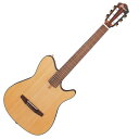 Ibanez FRH10N-NTF エレガットギターカジュアルなアプローチでナイロン・サウンドを取り入れたい。 いつものエレキとそれほど違和感がなく弾けるナイロン・ギターが欲しい。そして、ステージだけでなくリビングルーム・ギターとしても楽しい楽器が、良い。Ibanez FRH10Nはそれらをコンセプトに開発した、言わば”ナイロン・エレクトリック・ギター”です。アコースティックで爪弾けばプレイヤーを包むように鳴るそのナチュラルなナイロン・ストリング・サウンドが、そしてプラグインすれば新時代を感じられるディストーショナル・ナイロン・サウンドが、あなたの演奏体験に新たな1頁を加えてくれるでしょう。- サイド・ポート(側面孔)を装備したFRシェイプ・ホロウ・ボディ(w/ファン・ブレーシング)シングルカットのIbanezオリジナル”FR”シェイプを基に、クラシック・ギターでは一般的なファン・ブレーシングをトップ(表甲)に備え た厚さ約50mmのホロウ構造ボディです。ボディ表側にサウンド・ホールは有りませんが、プレイヤー側のボディ・サイドにサウンド・ポートを装備しています。エレキ・ギターと比べて大きく差のない構え心地で且つナチュラルなナイロン・サウンドを体感しやすい設計です。- 46mm幅ナット / 400mmR指板ナット幅は一般的なクラシック・ギターとエレキ・ギターの中間、指板には400mmのRを付けています。エレクトリック・ギター・プレイヤーの演奏を想定し、スムーズなフィンガリングを実現するためにクラシック・ギターとは一線を画すスペックとしましたまた、”ナイロン・エレクトリック・ギター”という新しいカテゴリを拓く本機は、バズ音すら厭わない(一般的なクラシック・ギターと比べると)やや低めの弦高設定を選択しています。- Ibanez T-bar アンダーサドル・ピックアップピックアップはノイズに強く、レンジの広いナチュラルなサウンドを出力するオリジナルのピエゾ・ピックアップです。- Ibanez Custom Electronics プリアンプエンドピン一体型のプリアンプです。ワンプッシュで消音可能なミュートスイッチを搭載しています。(CR2032 x2で駆動)- シトカ・スプルース材単板ボディTOP、サペリ材ボディSIDES & BACK - ウォルナット材指板&ブリッジ- D‘Addario XTC45弦(.028/.032/.040/.028W/.035W/.044W)Specs- Body Shape :FRH body- Top :Solid Sitka Spruce top- Back & Sides :Sapele back & sides- Bracing :Fan Bracing for FRH- Neck :C Shape / Nyatoh set-in neck- Fretboard :Walnut fretboard- Bridge :Walnut bridge- Inlay :White dot inlay- Tuning Machine :Gold Classical tuners- Nut Material :Bone nut- Saddle Material :Bone saddle- Pickup :Ibanez T-bar undersaddle pickup- Preamp :Ibanez Custom Electronics- Output jack :1⁄4” output
