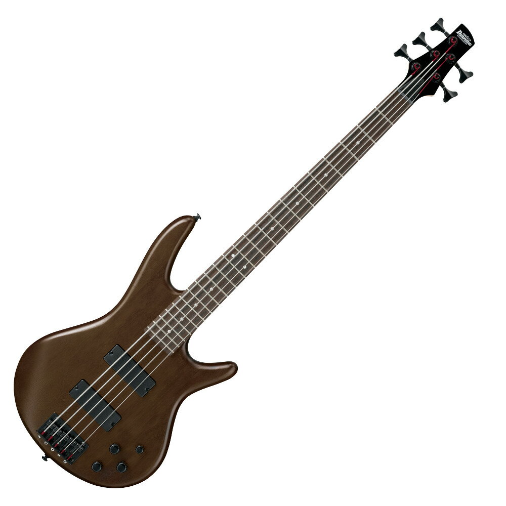 IBANEZ Gio GSR205B-WNF Walnut Flat 5弦 エレキベースウッディな艶消しフィニッシュ&ブラック・ハードウェアの5弦エントリー・モデル・Gio Ibanez(ジオ・アイバニーズ)シリーズ「5弦モデルでベーシスト・デビューしたい...」 多弦が珍しかった時代は完全に過去のもの。特にベースについては、ギターよりもその風潮は強いでしょう。GSR205Bは、 “ステージへ最速“ を コンセプトとして、扱いやすいサイズとシンプルなコントロールで手にしたその日から楽器を楽しめるIbanezのエントリー・グレード:Gio Ibanez (ジオ・アイバニーズ)のGSRモデルに、オリジナルのアクティブ・サーキットを搭載した本格派5弦ベースです。・中低音域特性に優れるオコウメ材のコンパクト・ボディ、弾きやすいメイプル材のスリム・ネックIbanezの定番”SR”のアウトラインを基にデザインした、取り回しの良いコンパクトなボディです。中低音域特性に優れるオコウメ材を採用しています。 肘があたる部分には弾きやすさ向上のため、緩やかな傾斜をつけるエルボー・コンター設計で加工しています。 ネックは握りやすくコンパクトな設計です。硬質で強度が高く、アタックとサスティーンに富む音響特性が特徴のメイプル材を採用しています。・パワフルなサウンドが特徴の”Dynamix” Ibanez オリジナル・ハムバッキング・ピックアップ・低音域と高音域の出力を持ち上げたパワフルなサウンドのPhat IIアクティブEQフロントとリアのピックアップそれぞれの音量とトーンを調整するシンプルなコントロールに加え、サウンドをよりダイナミックに味付けする PHAT II EQを装備しています。(006Pアルカリ乾電池駆動)・ボディ材の風合いを活かした艶消しのWNFフィニッシュ ・ブラック・ハードウェア・ソフト・ケース(IBB101)付属【Specs】Neck type : GSR5 / Maple neckBody : Okoume bodyFretboard : Purpleheart fretboard w/White dot inlayFret : Medium fretBridge : B15 bridge (16.5mm string spacing)Neck pickup : Dynamix H neck pickupBridge pickup : Dynamix H bridge pickupEqualizer : Phat II EQString Gauge : .045/.065/.085/.105/.130Hardware color : Black【Neck Dimensions】Scale : 864mm/34"a : Width at Nut : 45mmb : Width at 22 Fret : 67mmc : Thickness at 1st 21mm : 21mmd : Thickness at 12th : 22mmRadius : 305mmR